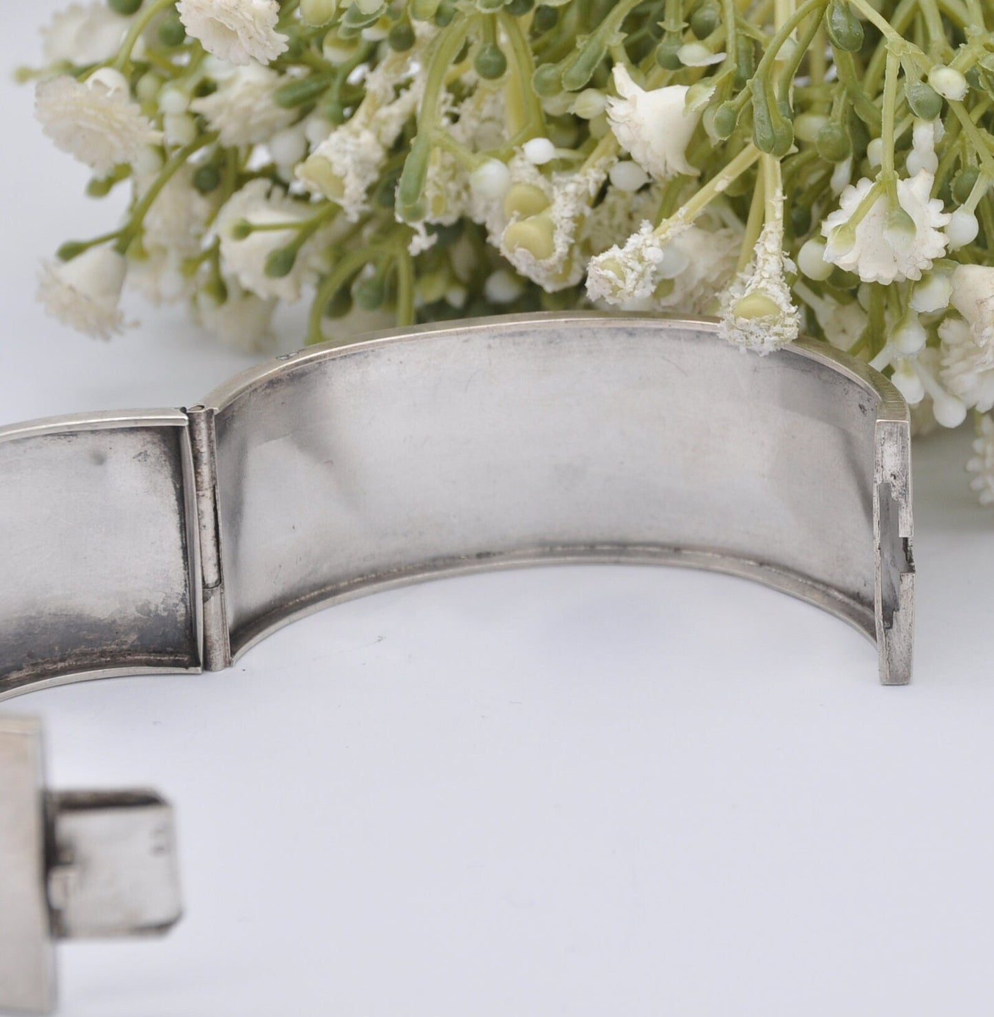 Antique Victorian Sterling Silver Bangle with Lucky Horseshoe and Rose - Aesthetic Movement | Hand Engraved | Rose Gold Plating