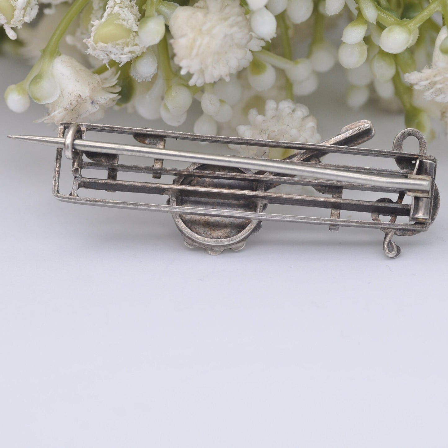 Antique Victorian Sterling Silver Musical Note and Banjo Brooch - Victorian Novelty Musical Instrument Jewellery | Treble Clef