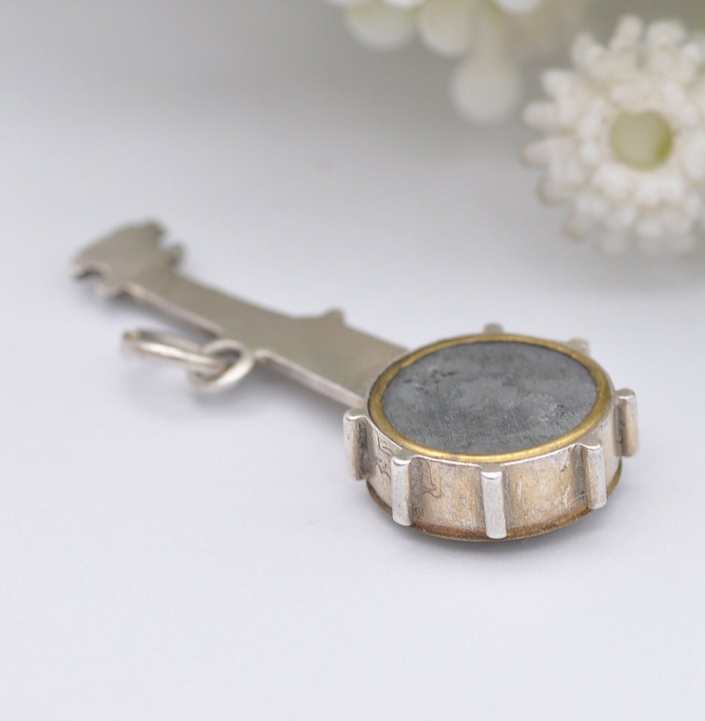 Antique Victorian Sterling Silver Compass Banjo Pendant - Victorian Novelty Musical Instrument Jewellery | Unusual Necklace