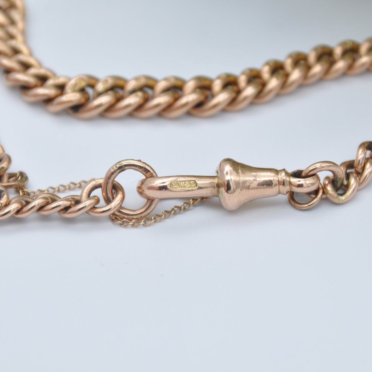 Antique 9ct Gold Curb Link Chain Bracelet with Dog Clip and Safety Chain - Graduating Links | 18cm to 21cm