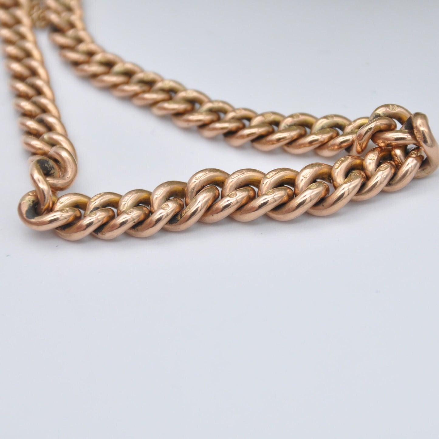 Antique 9ct Gold Curb Link Chain Bracelet with Dog Clip and Safety Chain - Graduating Links | 18cm to 21cm