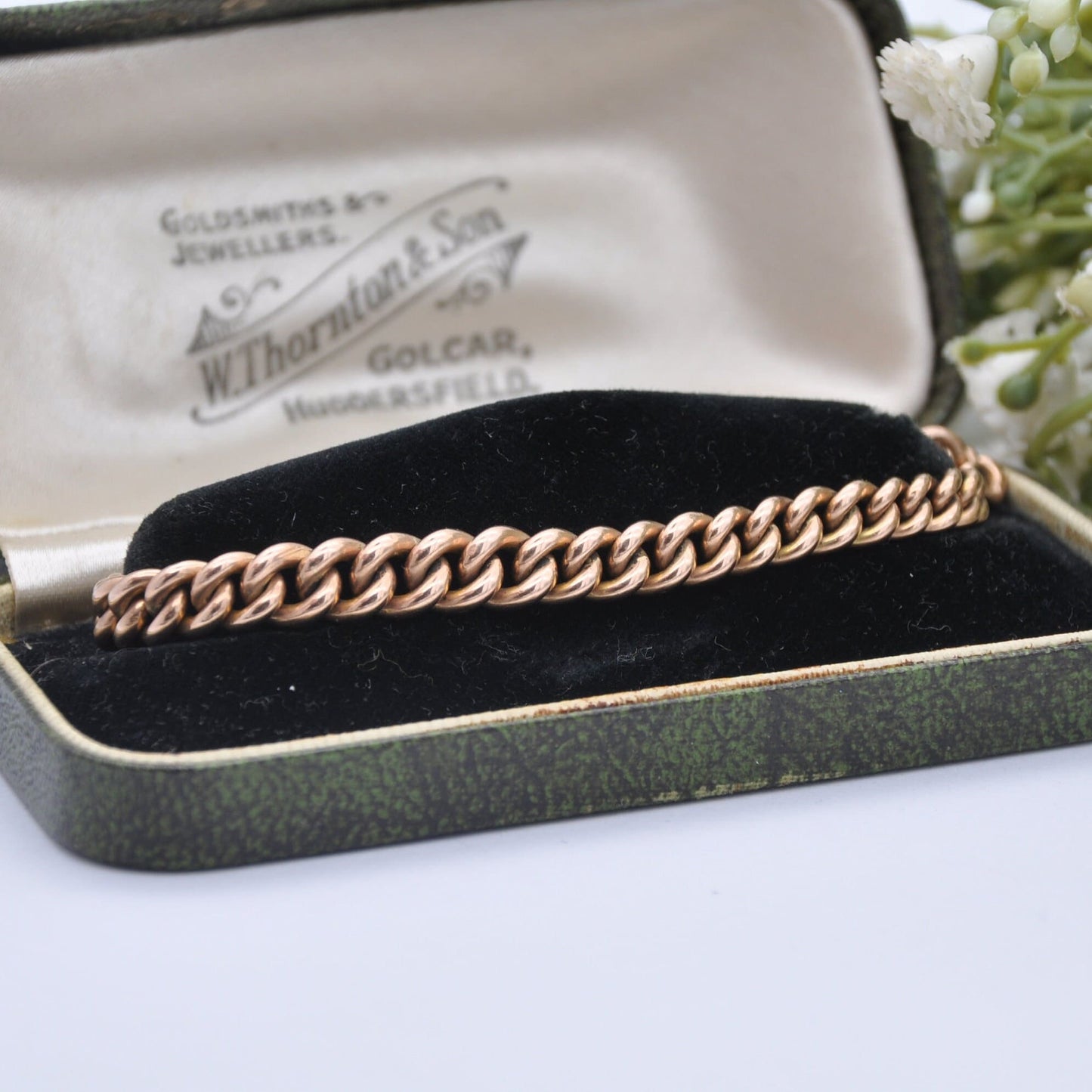 Antique 9ct Gold Curb Link Chain Bracelet with Dog Clip and Safety Chain - Graduating Links | 18cm to 21cm