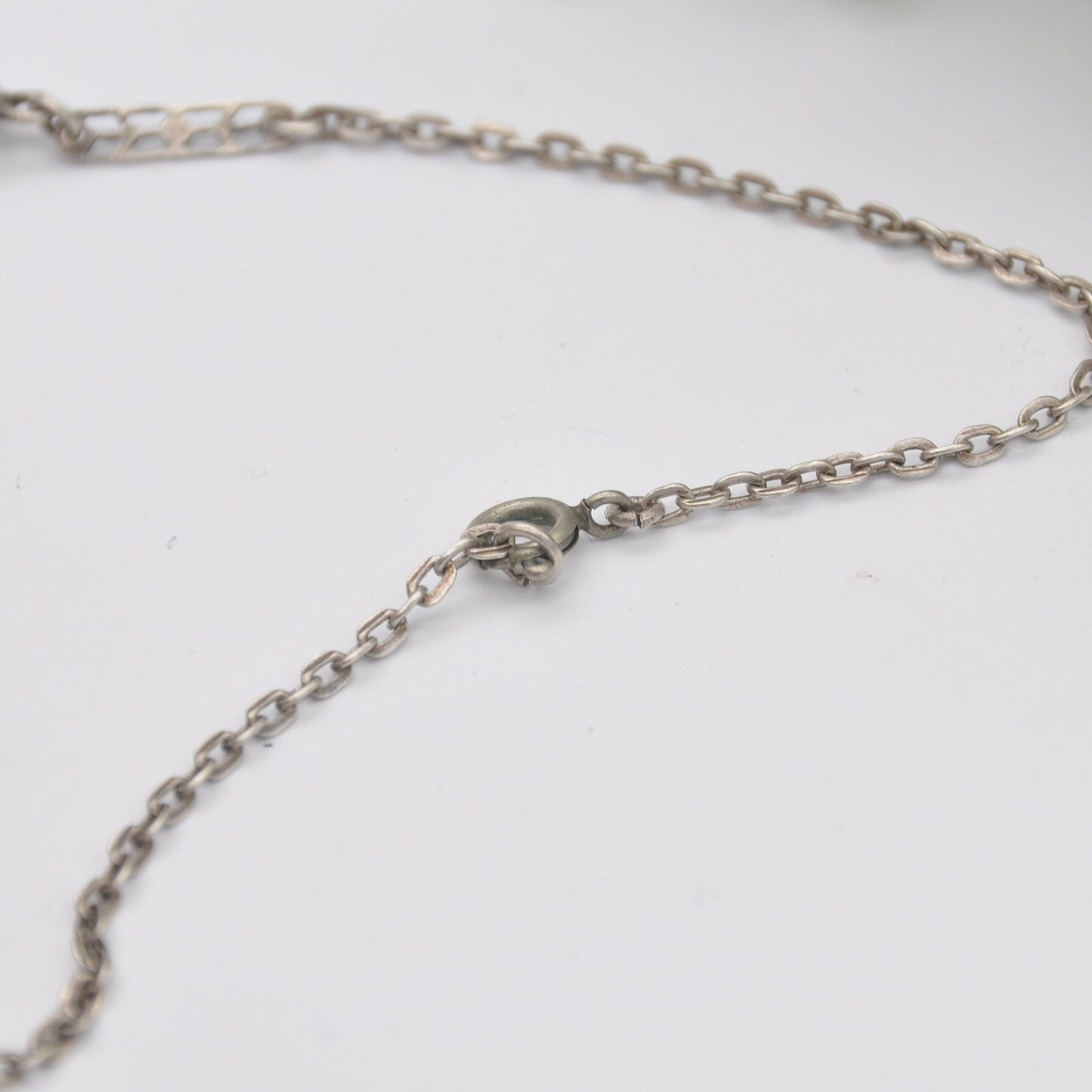 Vintage Art Deco Silver Necklace with Paste - Floral Bar Spacers | Long Drop