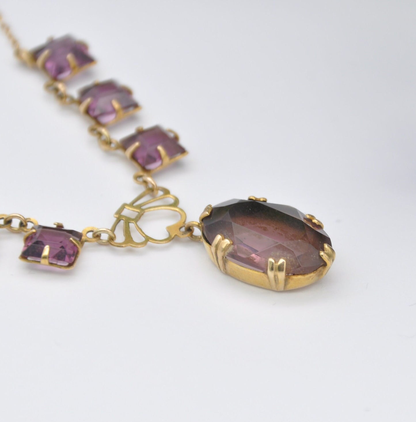 Antique 9ct Gold Necklace with Faceted Amethyst Gemstones - Delicate Early 20th Century Fine Jewellery