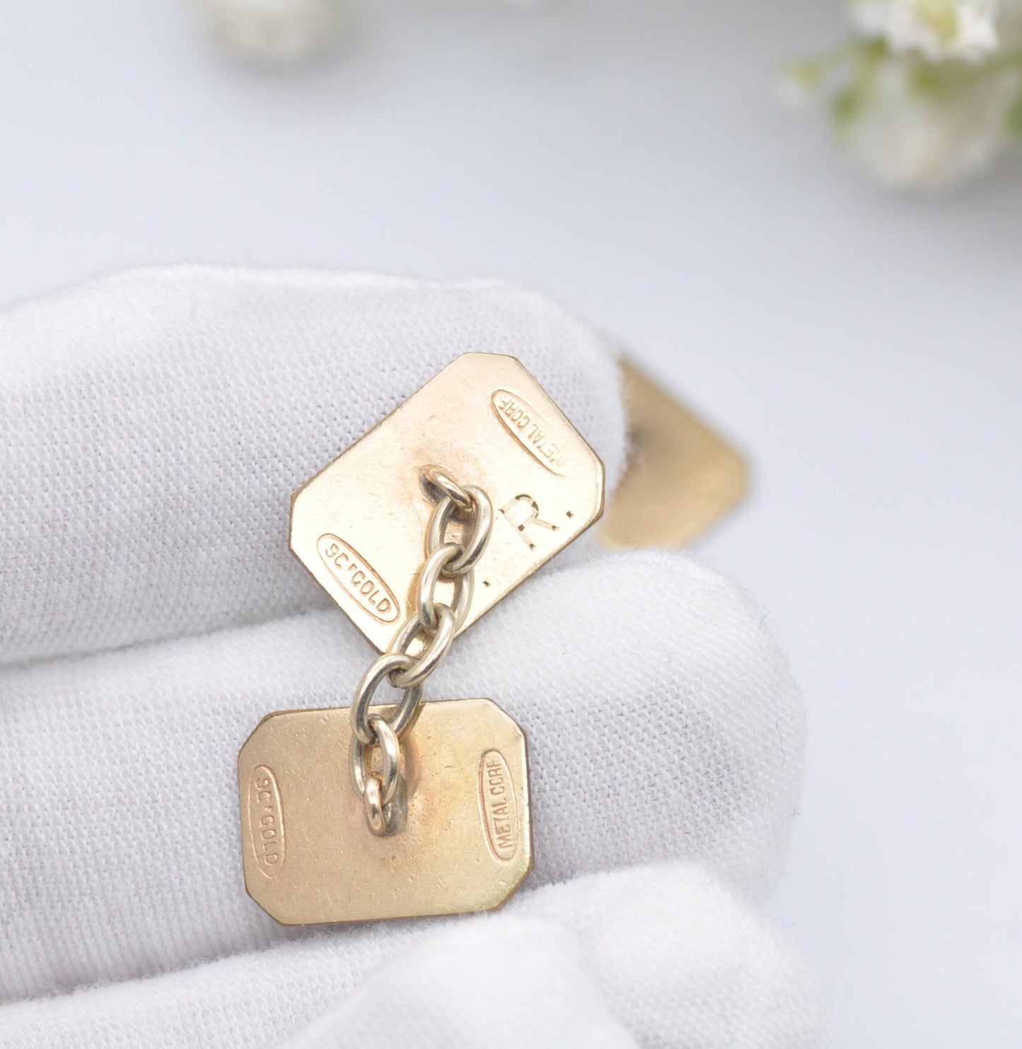 Vintage Rolled Gold Cufflinks - 9ct Gold Metal Core Cuff Links | Engine Turned | JR Initials