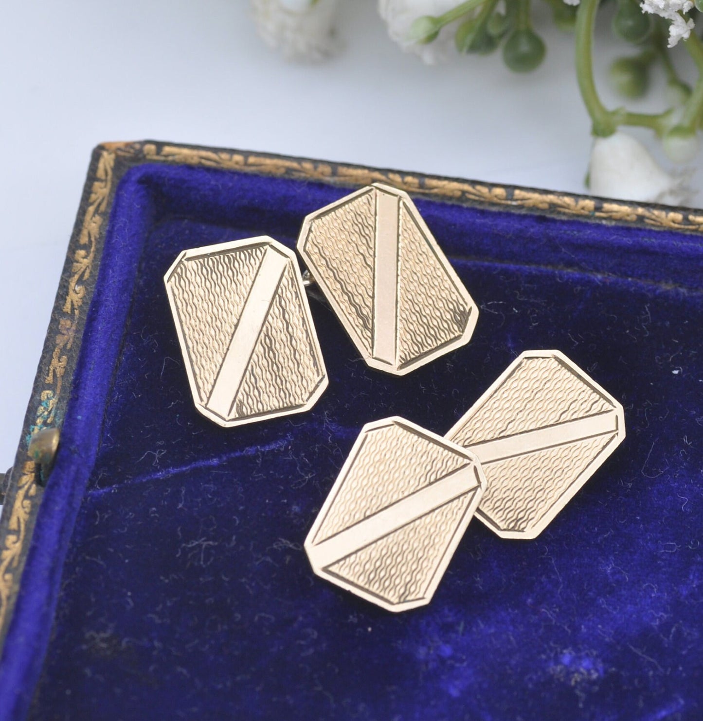Vintage Rolled Gold Cufflinks - 9ct Gold Metal Core Cuff Links | Engine Turned | JR Initials