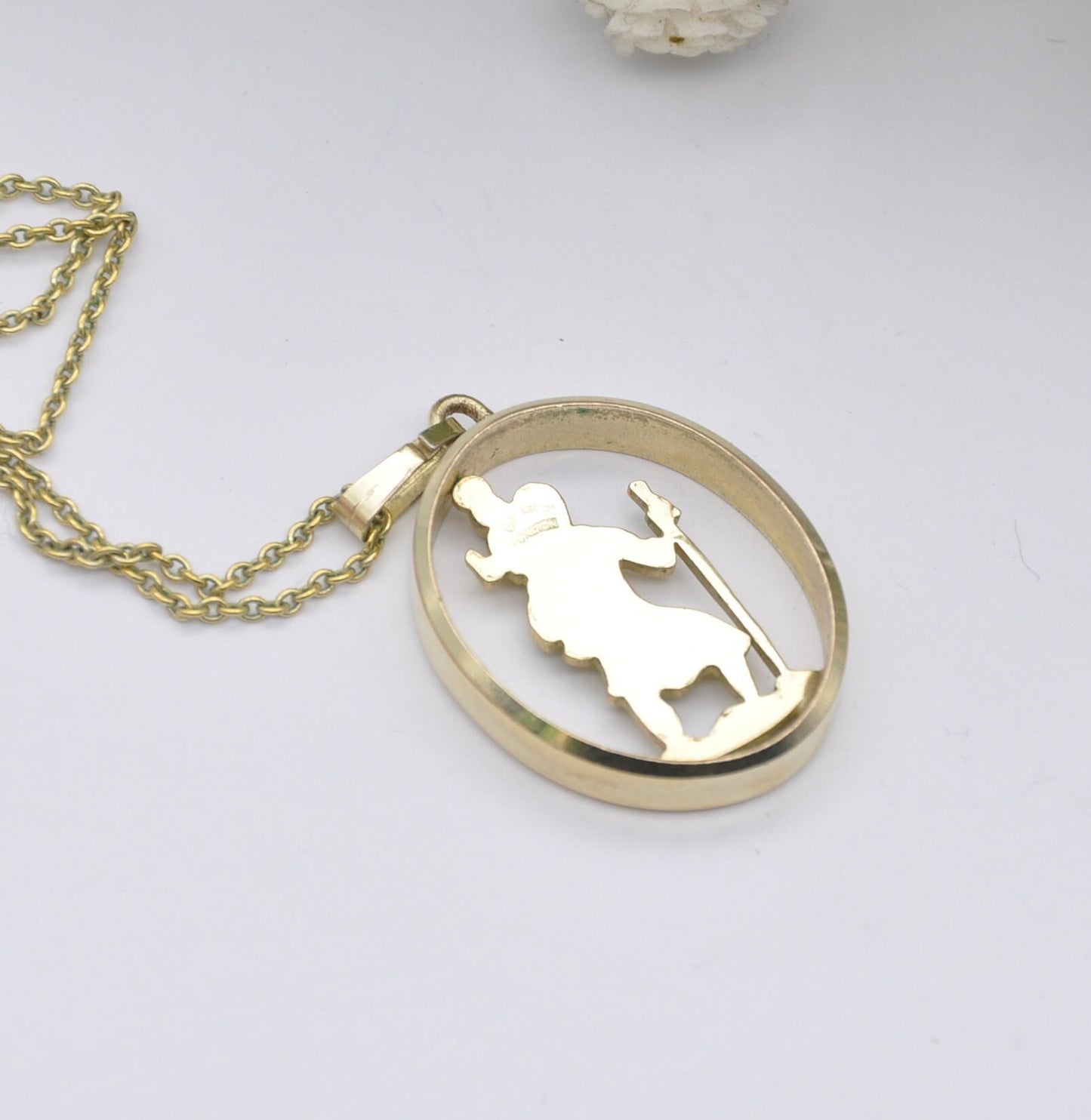 Vintage Kollmar & Jourdan St Christopher Pendant Necklace on Original Chain - Gold Plated | German Designers KJ | Mid-Century Costume