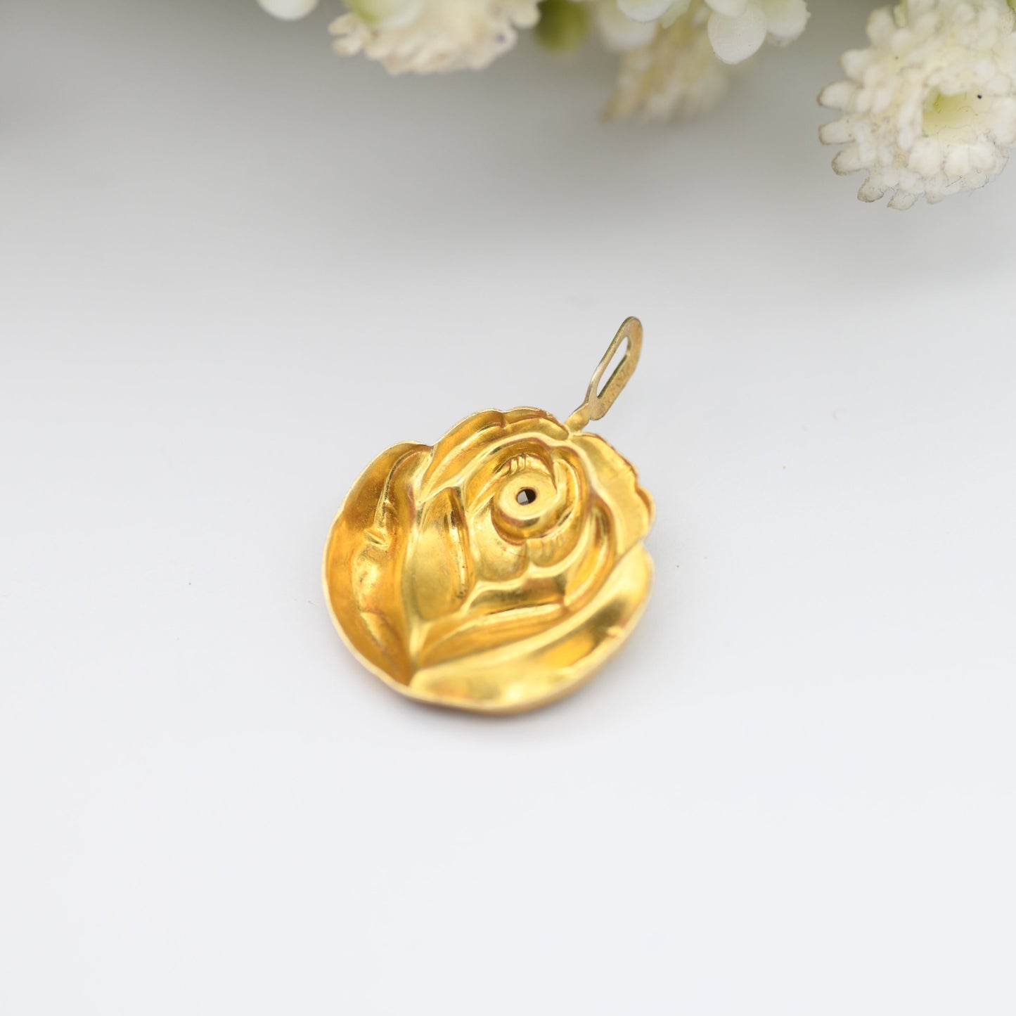 Vintage Sterling Silver Garnet Gold Plated Rose Flower Pendant