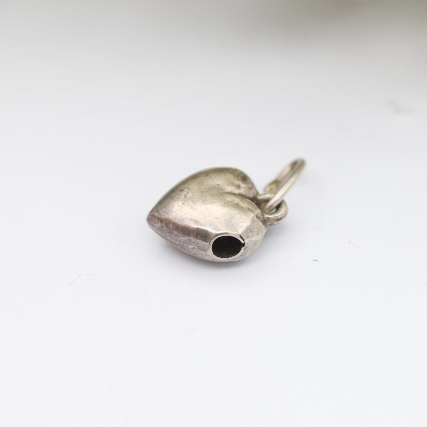 Antique Sterling Silver Heart Charm Pendant - Pierced Heart | Slide Pendant