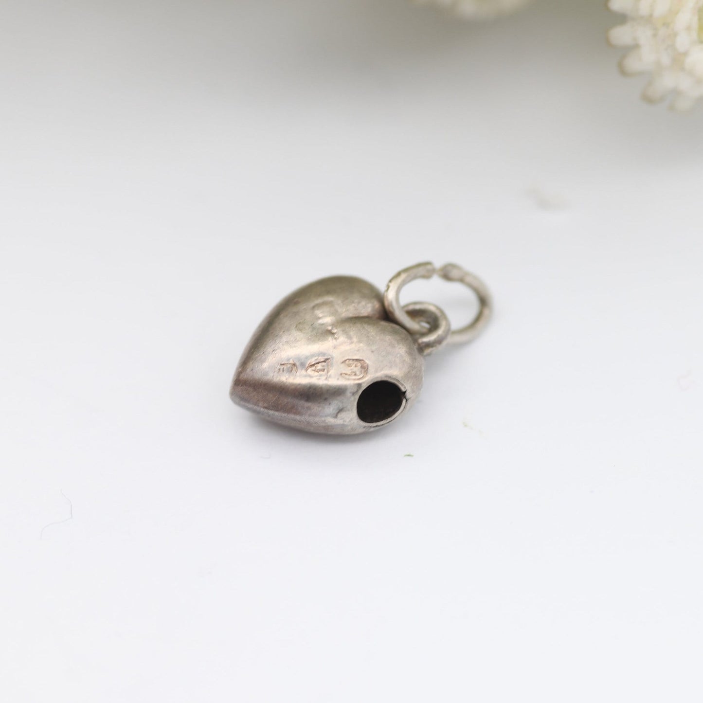 Antique Sterling Silver Heart Charm Pendant - Pierced Heart | Slide Pendant
