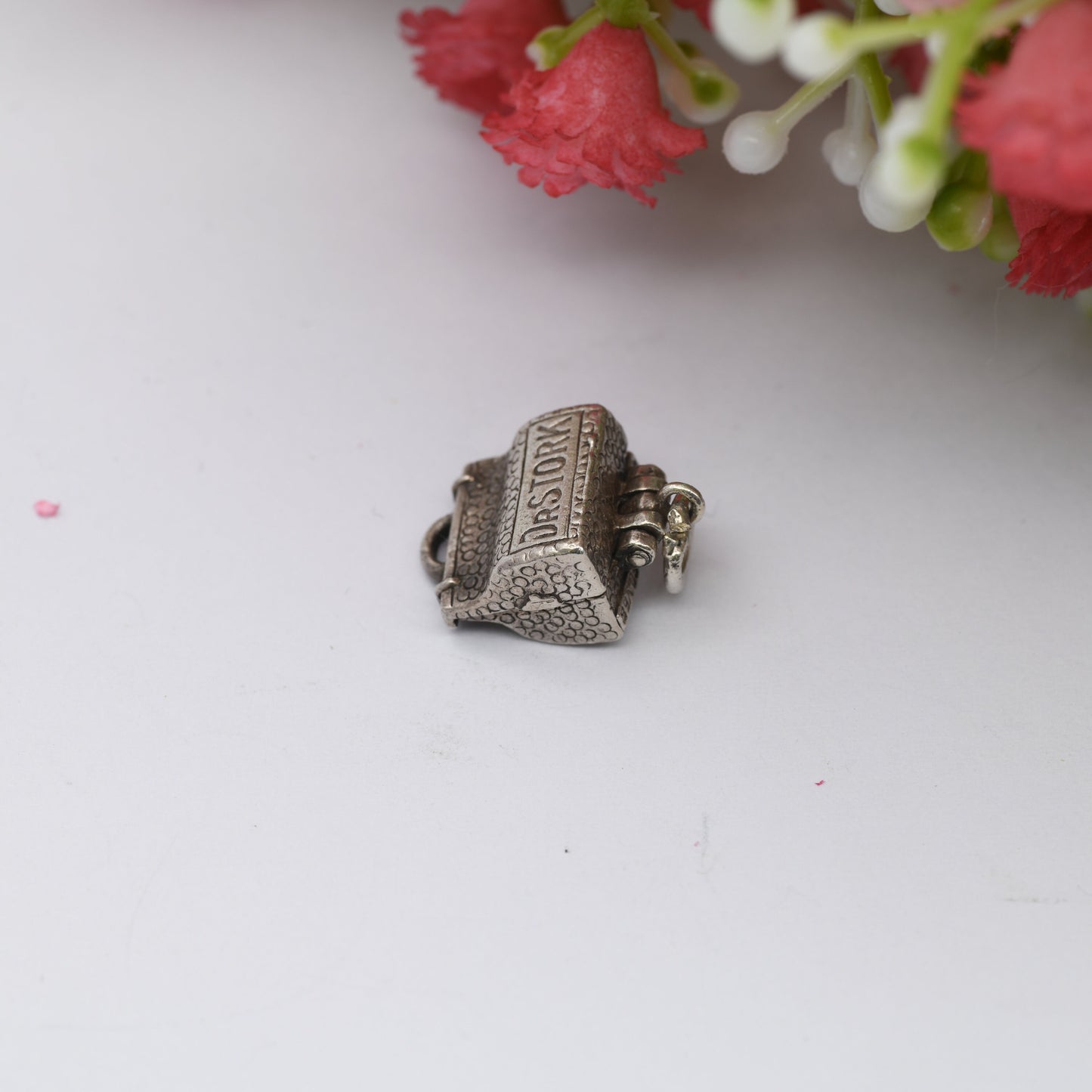 Vintage Sterling Silver Dr Stork Bag Charm - Doctor's Bag Opening to Reveal a Baby