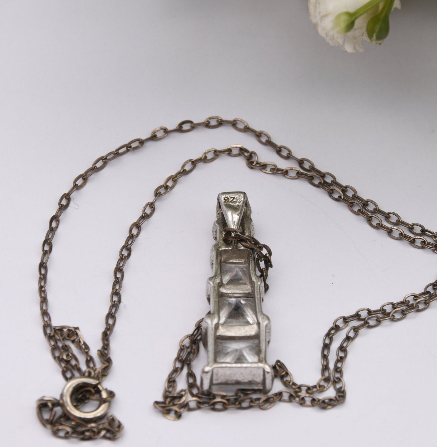 Sterling Silver CZ Pendant Necklace - Sparkly Stones | Stacked Tower Shape