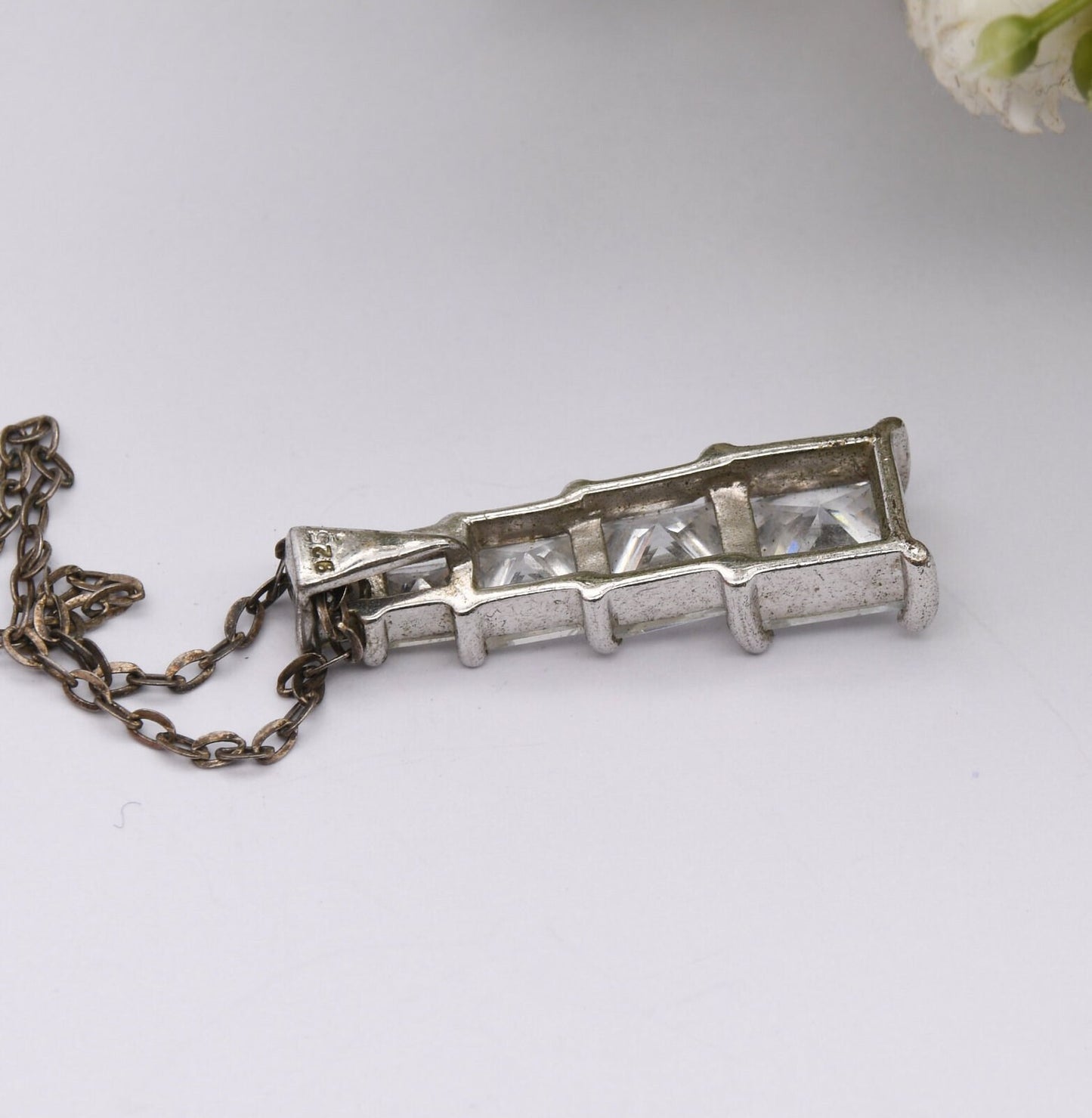 Sterling Silver CZ Pendant Necklace - Sparkly Stones | Stacked Tower Shape