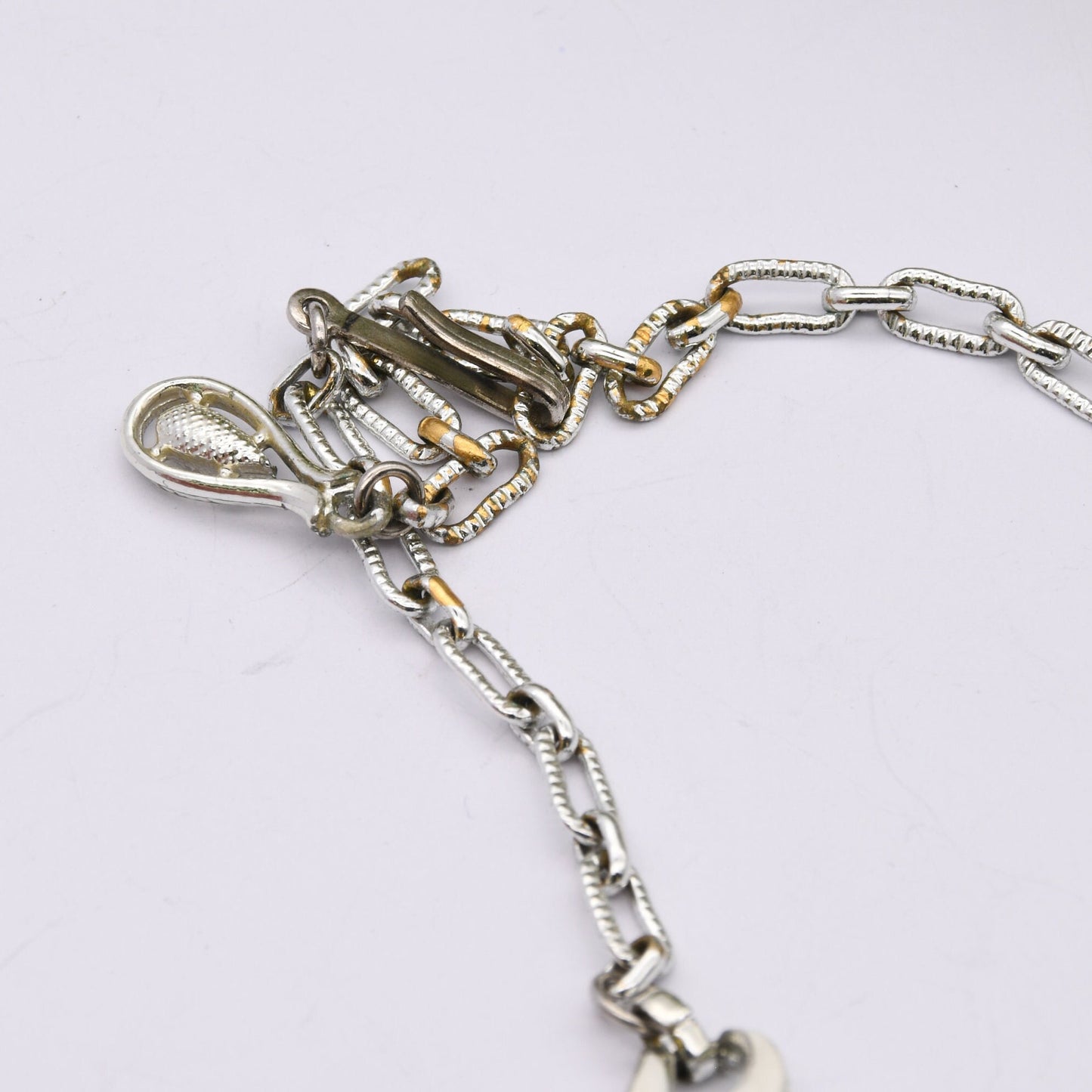 Vintage White Enamel Kitsch Necklace - Silver Tone with Abstract Chunky Design