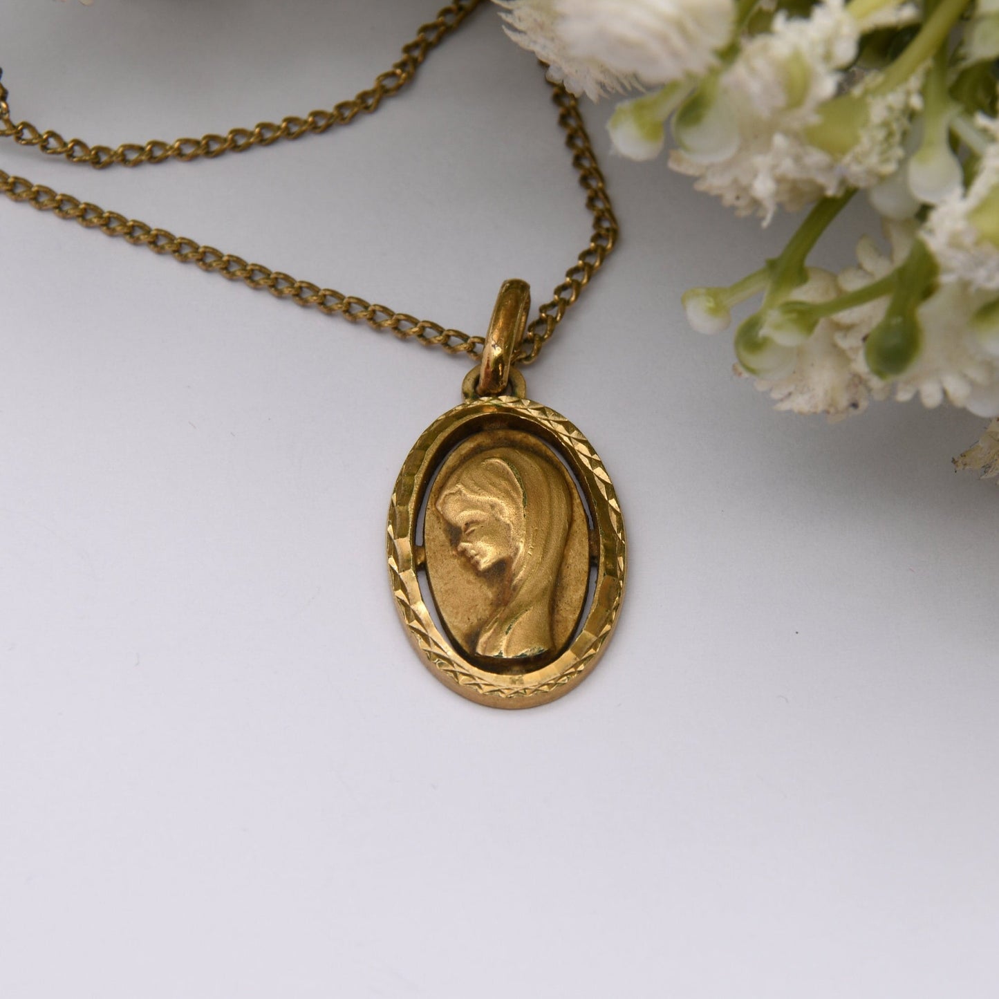 Vintage Rolled Gold Virgin Mary Pendant Necklace