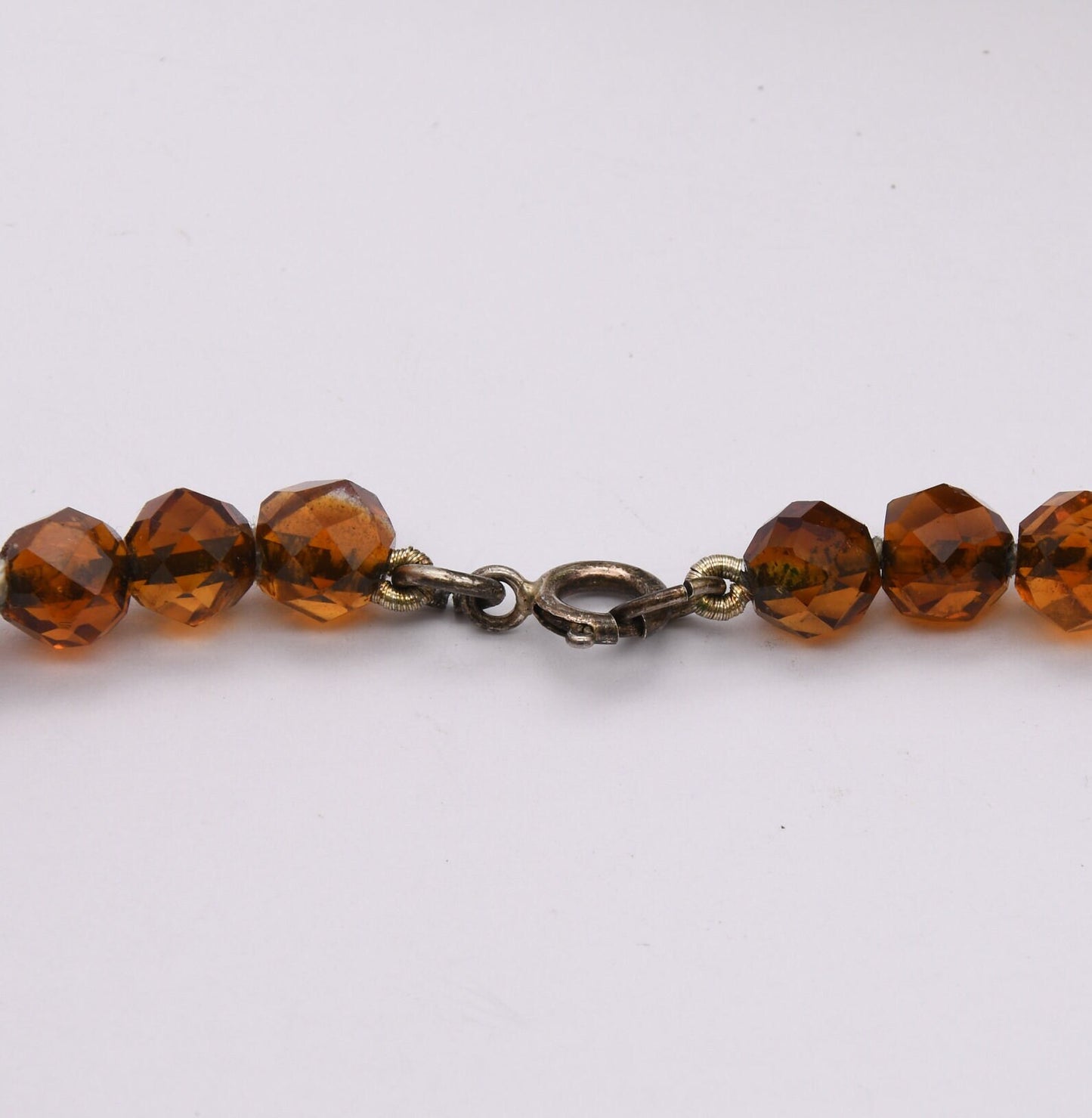 Vintage Quartz Beaded Long Necklace with Sterling Silver Clasp - Dark Citrine and Rock Crystal | Graduating Faceted Gemstone Beads