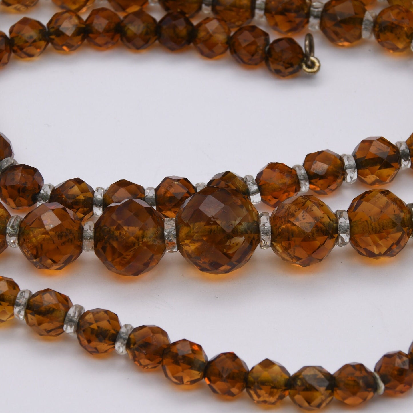 Vintage Quartz Beaded Long Necklace with Sterling Silver Clasp - Dark Citrine and Rock Crystal | Graduating Faceted Gemstone Beads