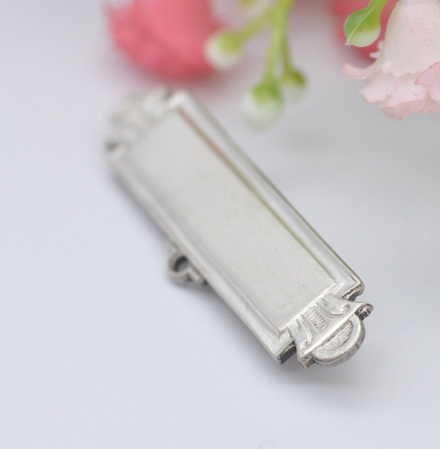 Antique Sterling Silver Bar Brooch with Bale - Name Tag Badge Blank for Engraving