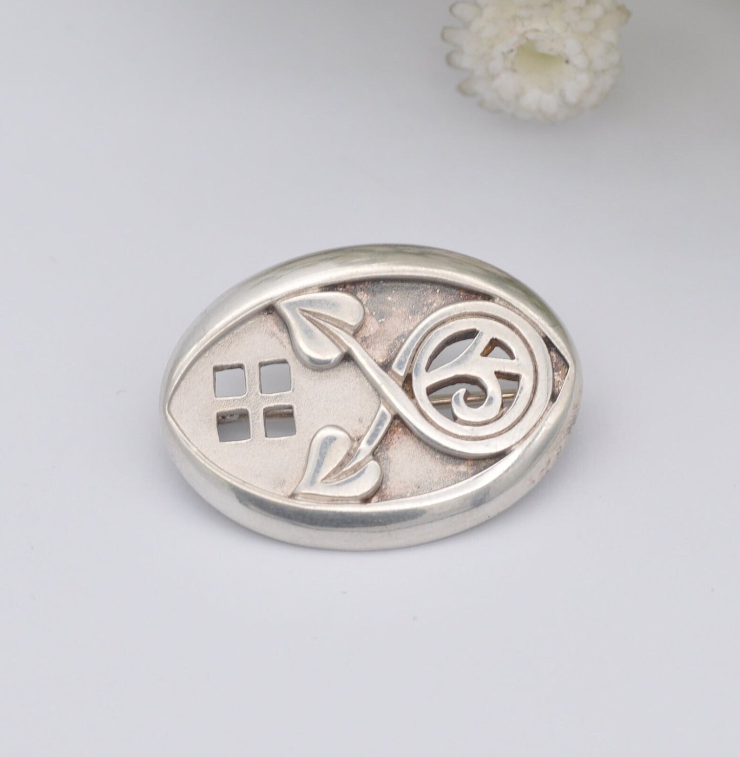 Vintage Celtic Sterling Silver Brooch - Scottish Window Design | Mackintosh Style Rose