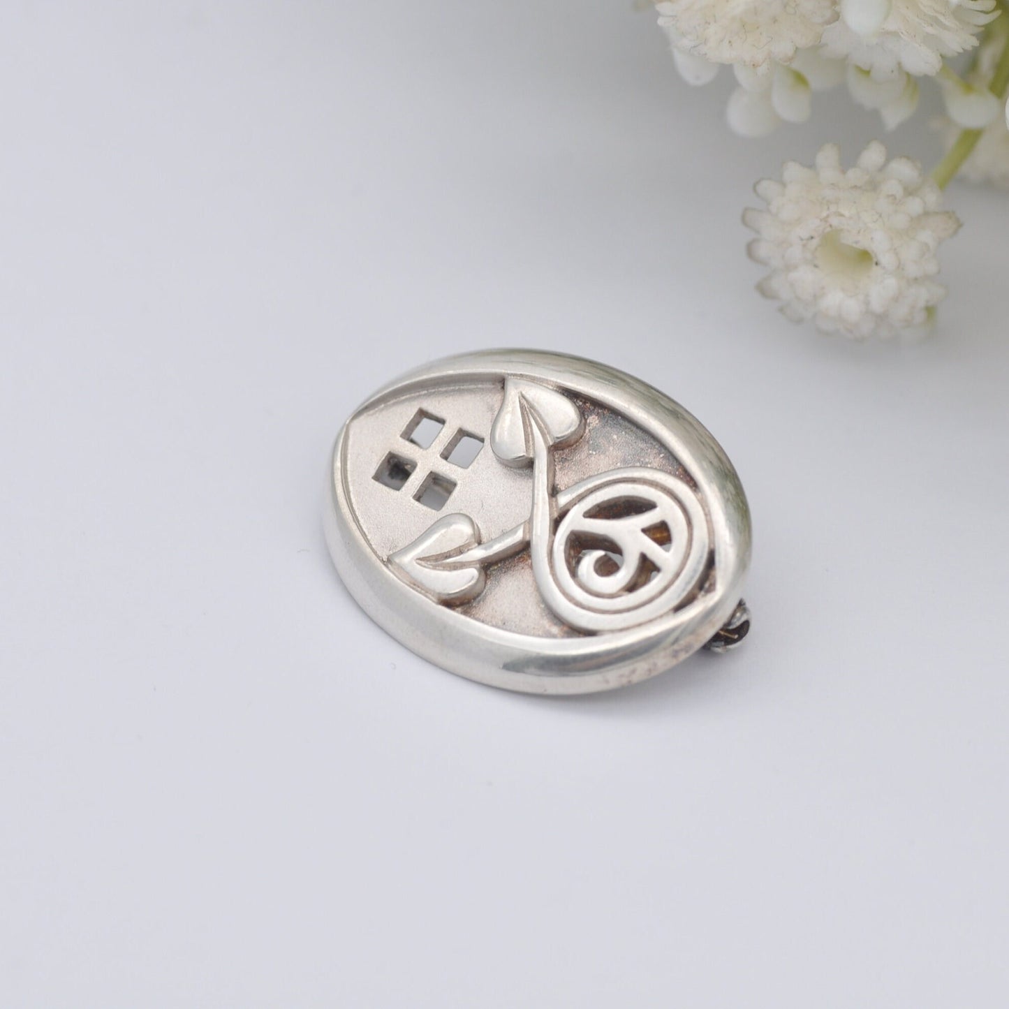 Vintage Celtic Sterling Silver Brooch - Scottish Window Design | Mackintosh Style Rose