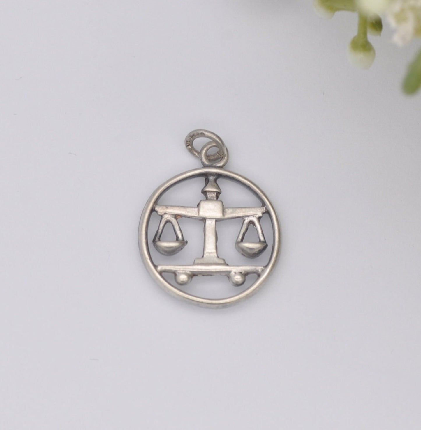 Vintage Sterling Silver Libra Scales Charm Pendant - Zodiac Star Sign | Scandinavian Silver