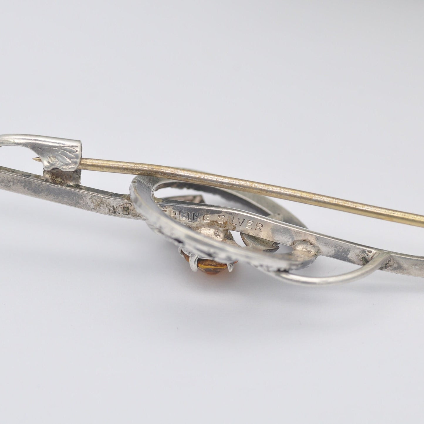 Antique Ward Brothers Scottish Sterling Silver Thistle Bar Brooch - Orange Paste | Floral Wreath
