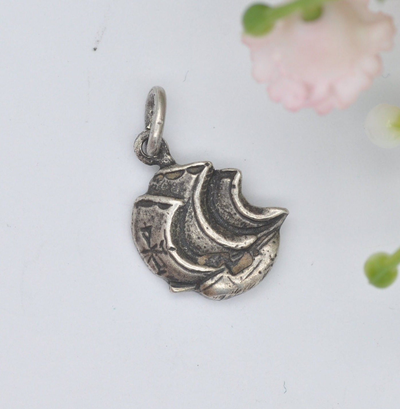 Vintage Sterling Silver Sailing Ship Charm - Maltese Cross on the Sails