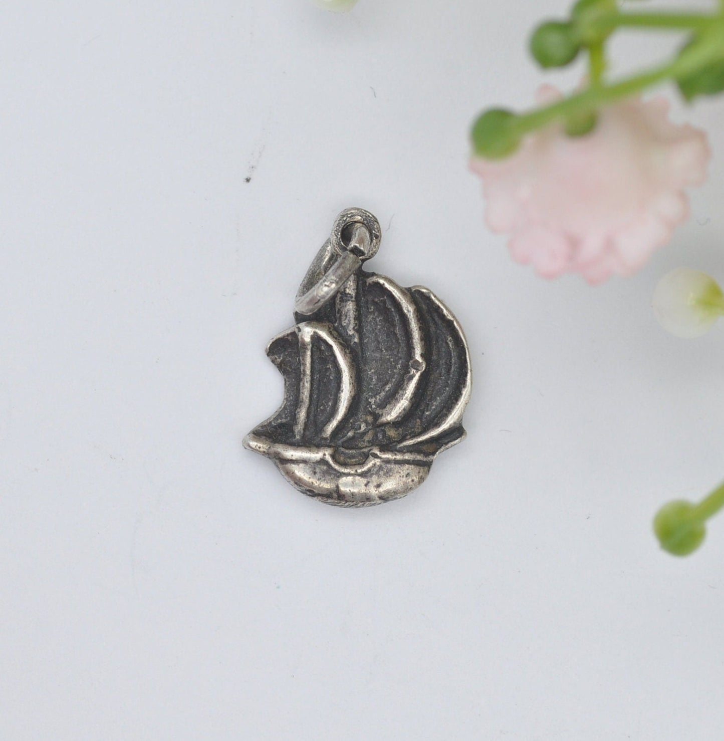 Vintage Sterling Silver Sailing Ship Charm - Maltese Cross on the Sails