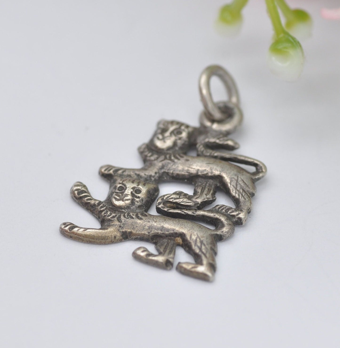 Antique Silver Normandy Lions Charm Pendant - William the Conqueror Coat of Arms | Two Lions Passant