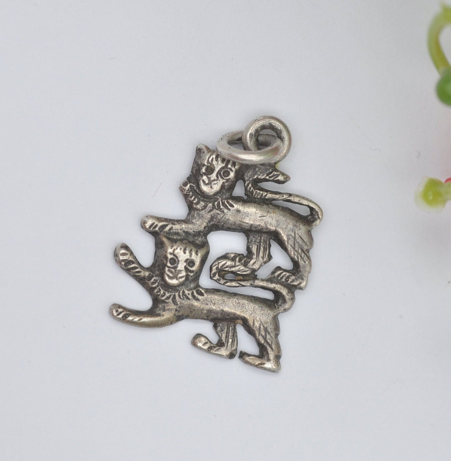 Antique Silver Normandy Lions Charm Pendant - William the Conqueror Coat of Arms | Two Lions Passant