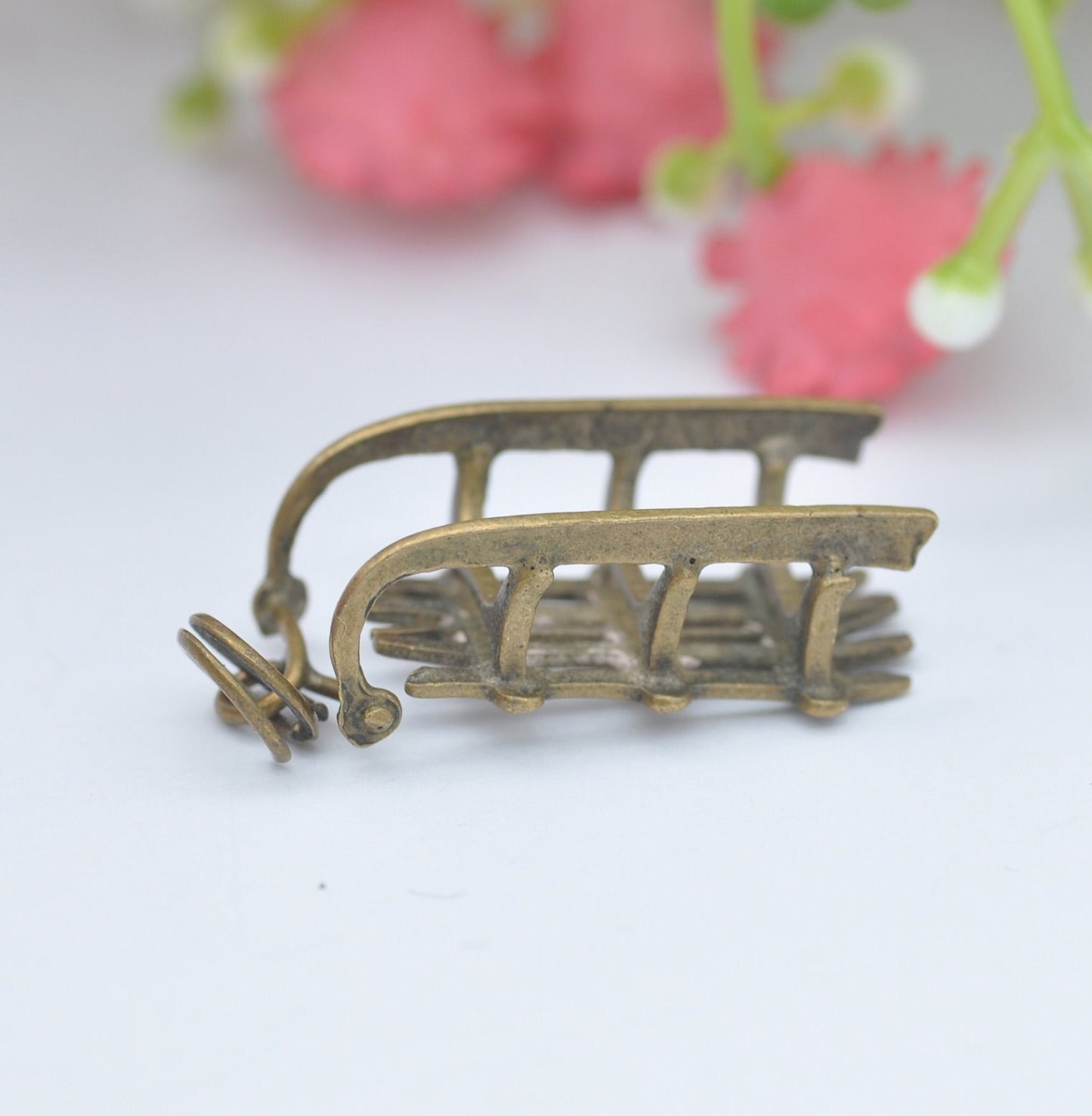 Antique Brass Sleigh Sledge Charm Pendant - Unusual Novelty Christmas Jewellery