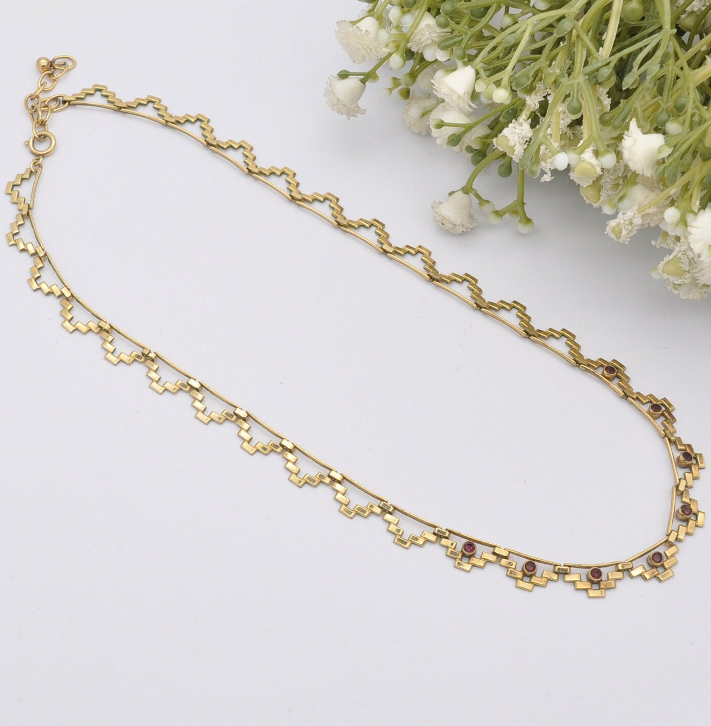Vintage Kordes and Lichtenfels Rolled Gold Choker Necklace with Purple Paste - K&L Mid-Century | Brickwork Brick Link
