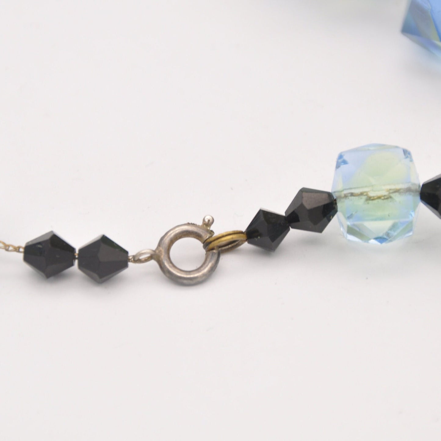 Vintage Czech Uranium Glass Bead Necklace - Blue Green Faceted | Graduated Beaded Necklace | Original Chain
