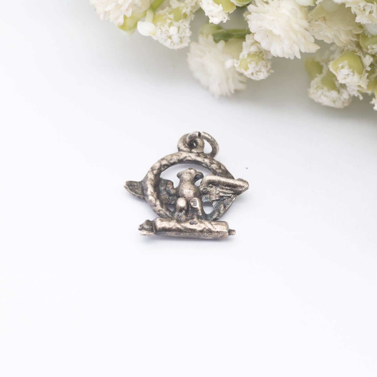 Vintage Silver Eagle in Wreath Charm Pendant - SPQR Ancient Roman Symbol of the Senate | USA American Eagle