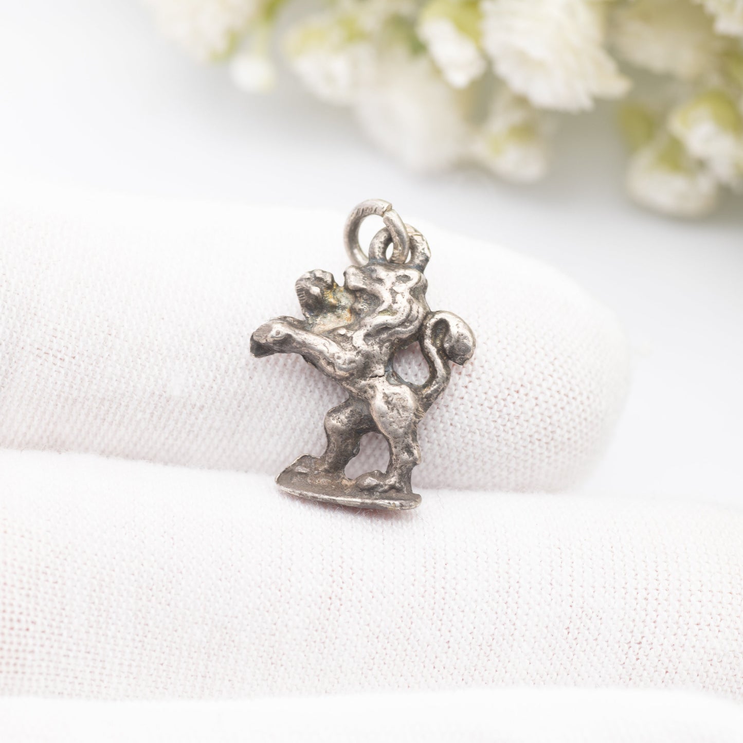 Vintage Sterling Silver Lion Rampant Charm Pendant - Scottish Lion Standing