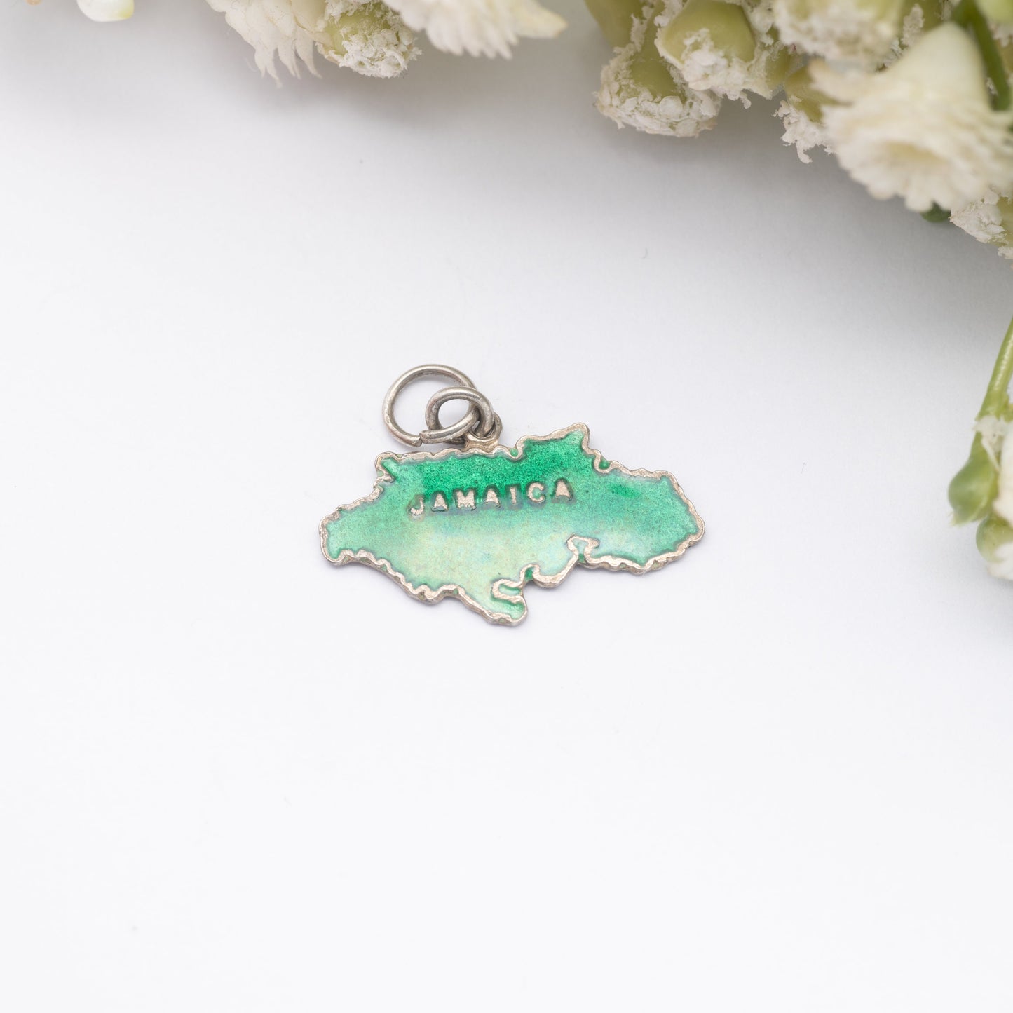 Vintage Sterling Silver Jamaica TLM Enamel Souvenir Charm Pendant - Caribbean Island Map | Tourist Charm | Scrap Book | Charm Bracelet