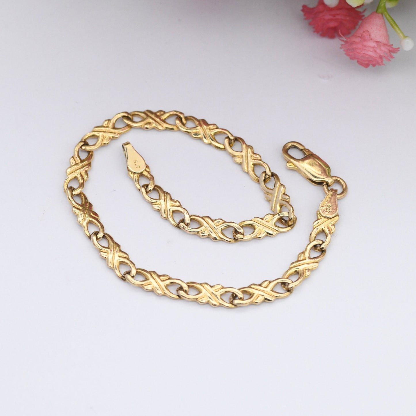 Vintage 9ct Gold Fancy Figure of Eight Link Chain Bracelet 1991 - Symbol 8 | Made in Italy