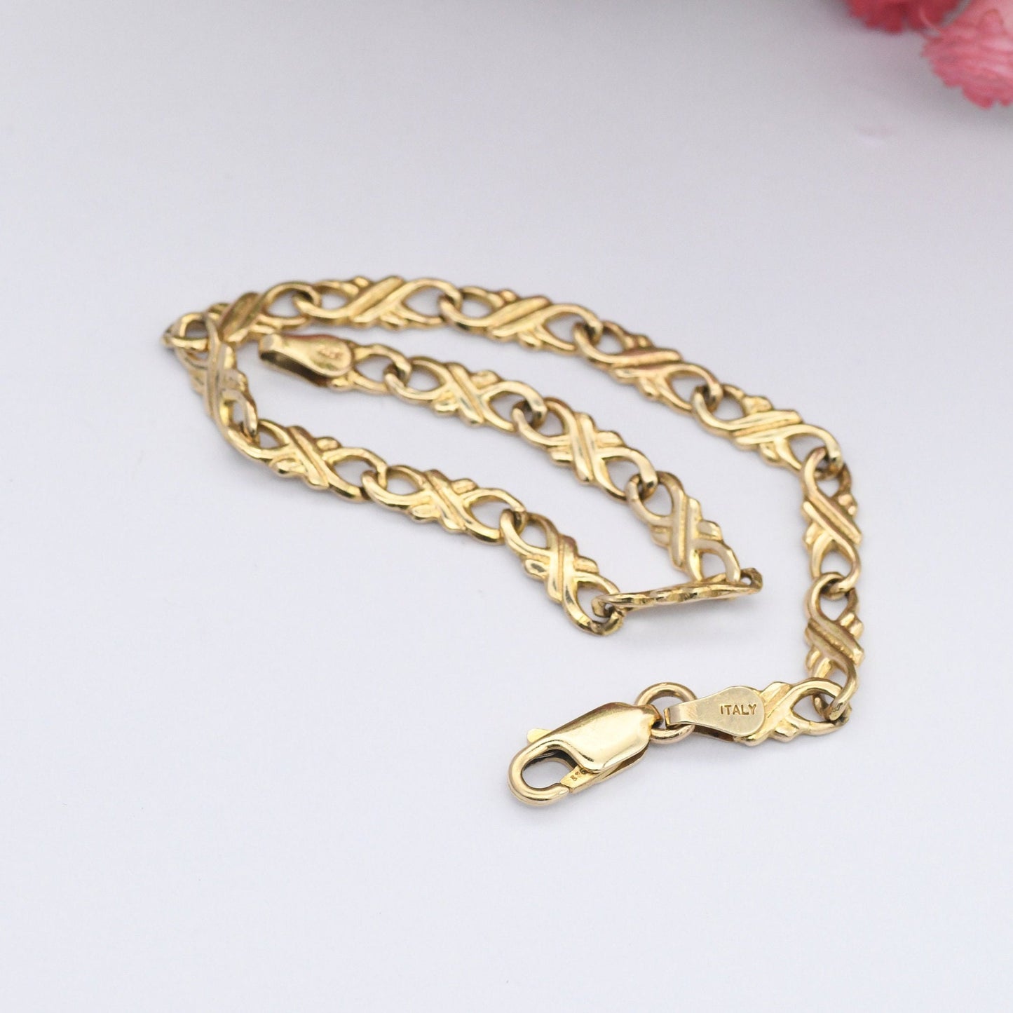Vintage 9ct Gold Fancy Figure of Eight Link Chain Bracelet 1991 - Symbol 8 | Made in Italy