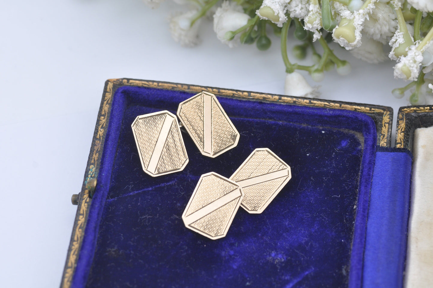 Vintage Rolled Gold Cufflinks - 9ct Gold Metal Core Cuff Links | Engine Turned | JR Initials