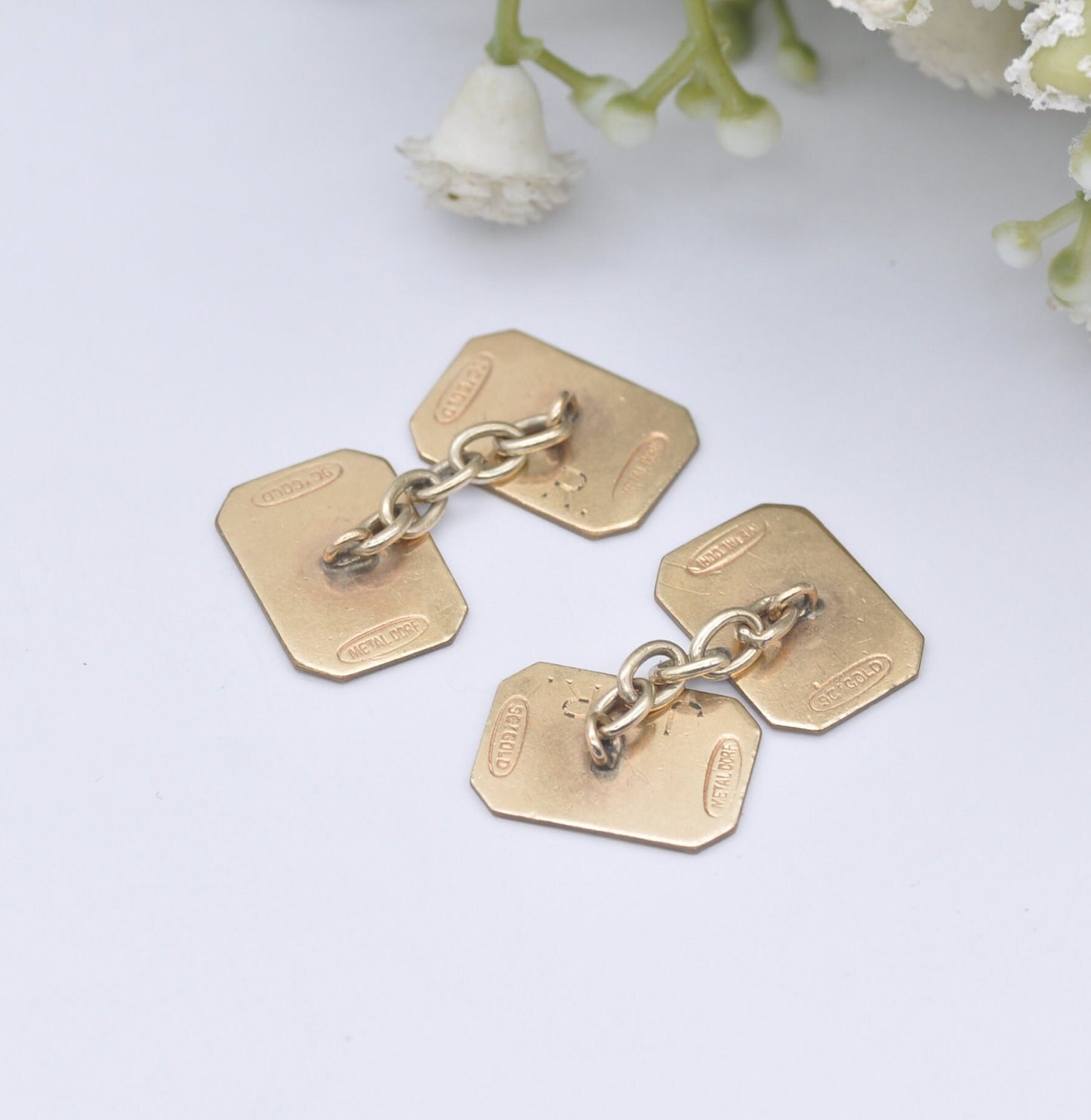 Vintage Rolled Gold Cufflinks - 9ct Gold Metal Core Cuff Links | Engine Turned | JR Initials
