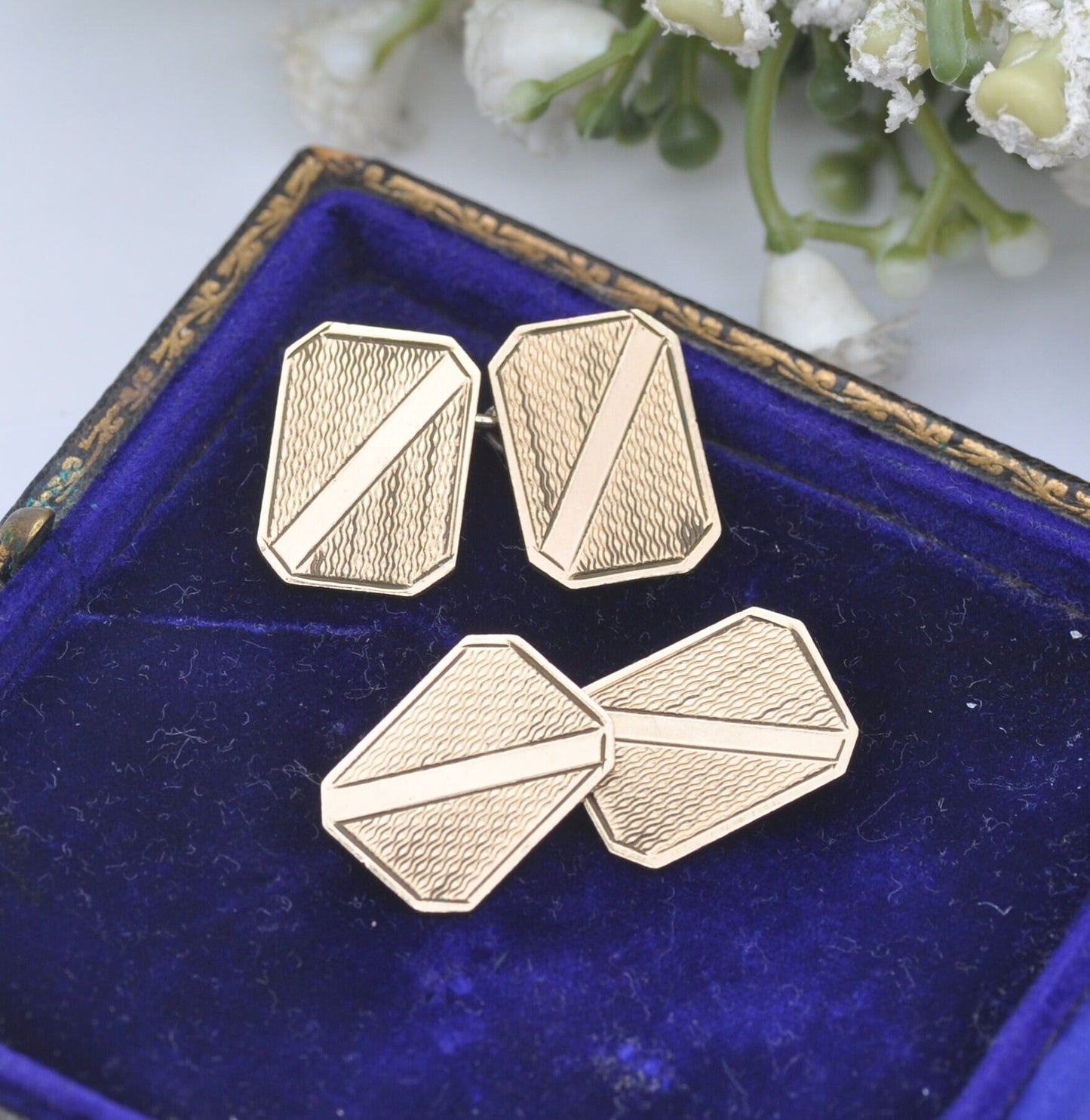 Vintage Rolled Gold Cufflinks - 9ct Gold Metal Core Cuff Links | Engine Turned | JR Initials