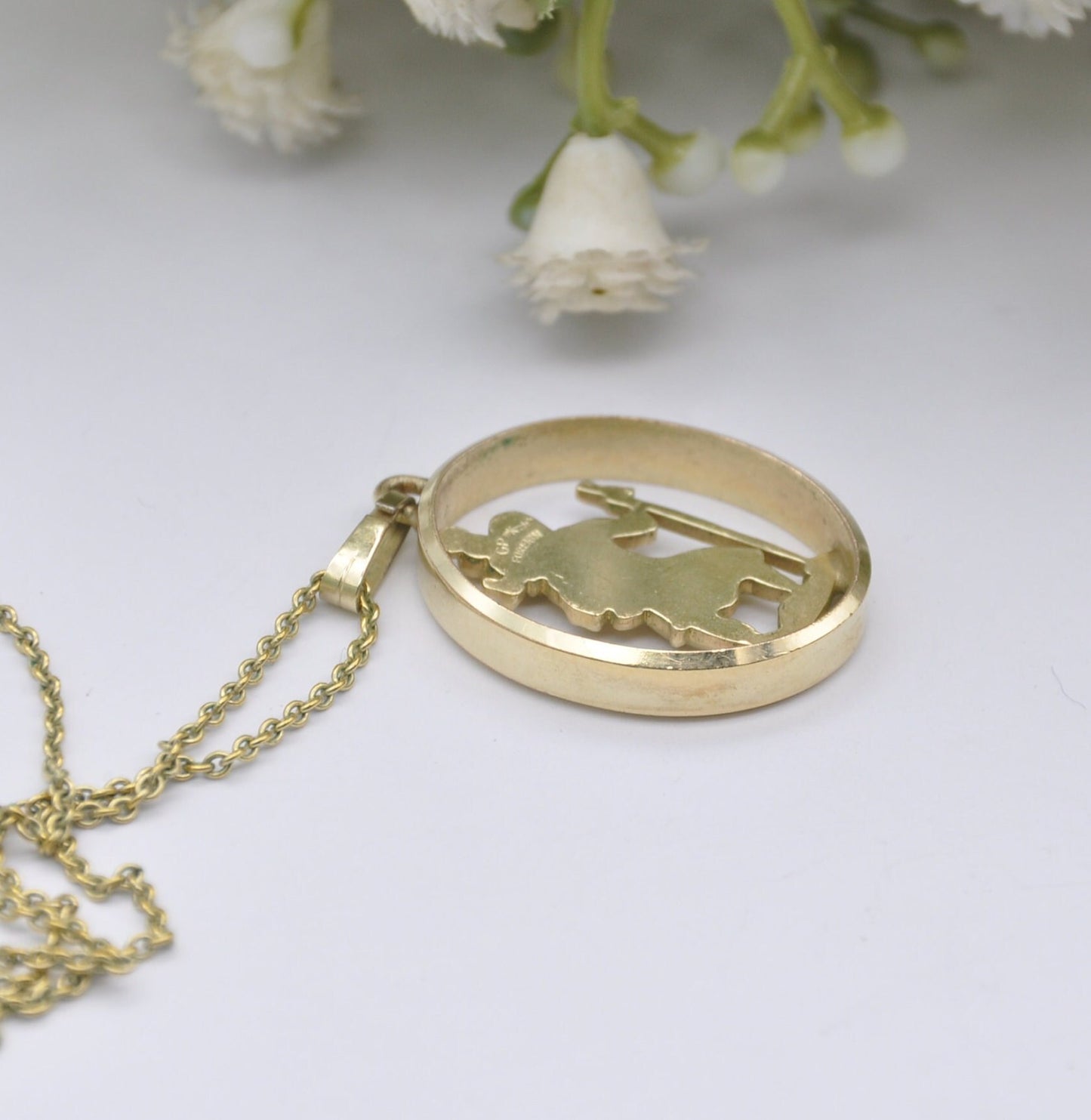 Vintage Kollmar & Jourdan St Christopher Pendant Necklace on Original Chain - Gold Plated | German Designers KJ | Mid-Century Costume