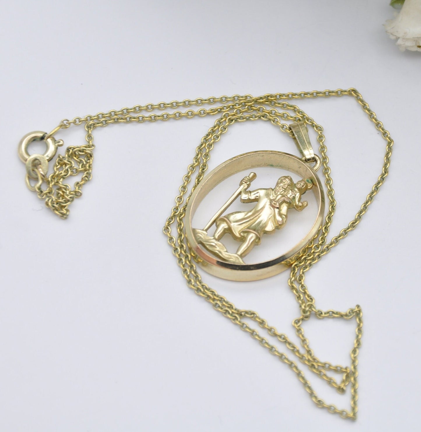 Vintage Kollmar & Jourdan St Christopher Pendant Necklace on Original Chain - Gold Plated | German Designers KJ | Mid-Century Costume