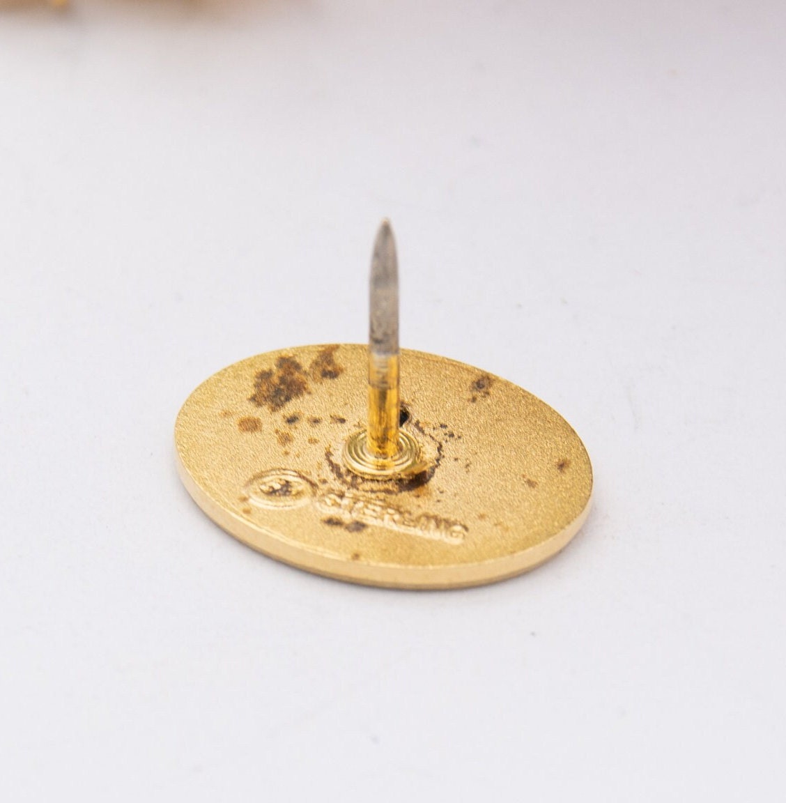 Vintage Sterling Silver Sapphire Pin Badges Gold Plated - Tie Pin | Lapel Pin | Matching Pair