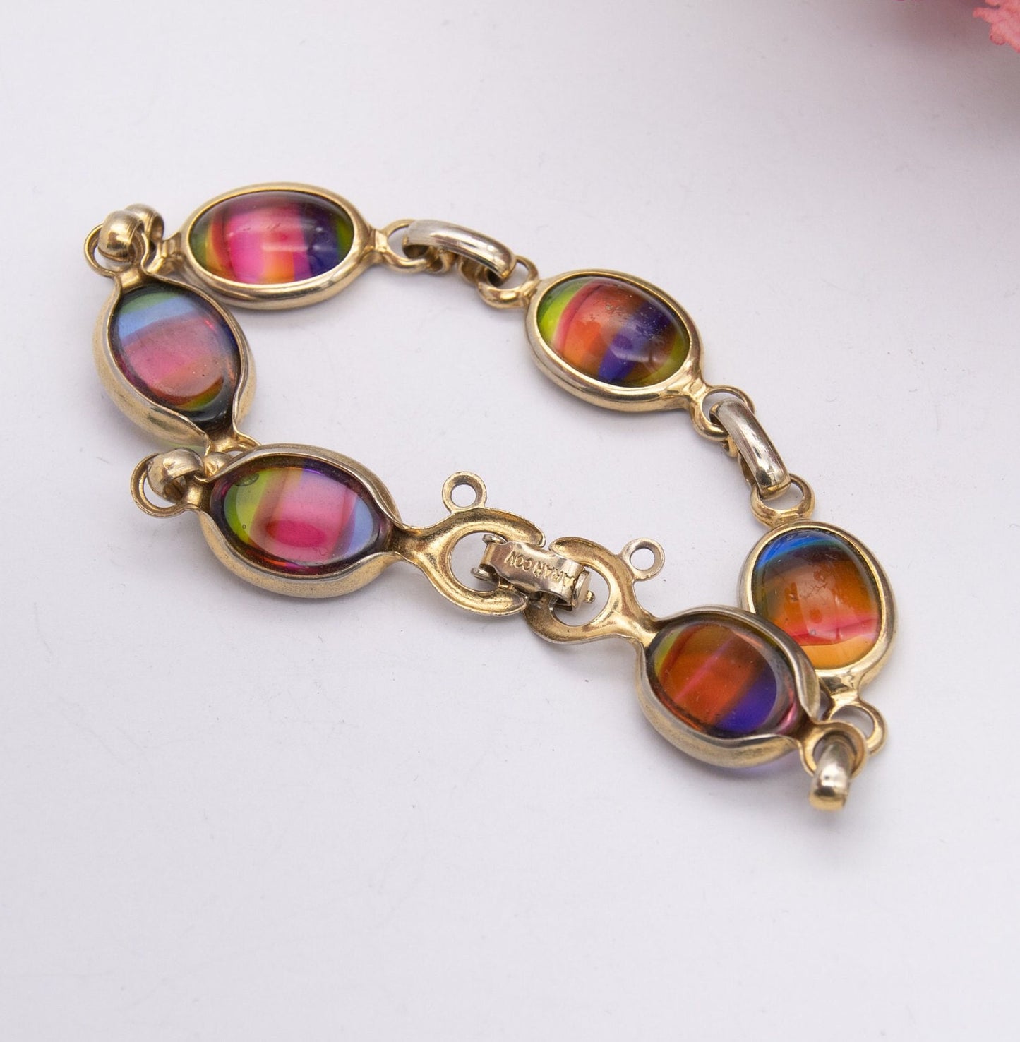 Vintage Sarah Coventry Rainbow Glass Bracelet - Signed Branded Jewellery | Mid-Century Designer