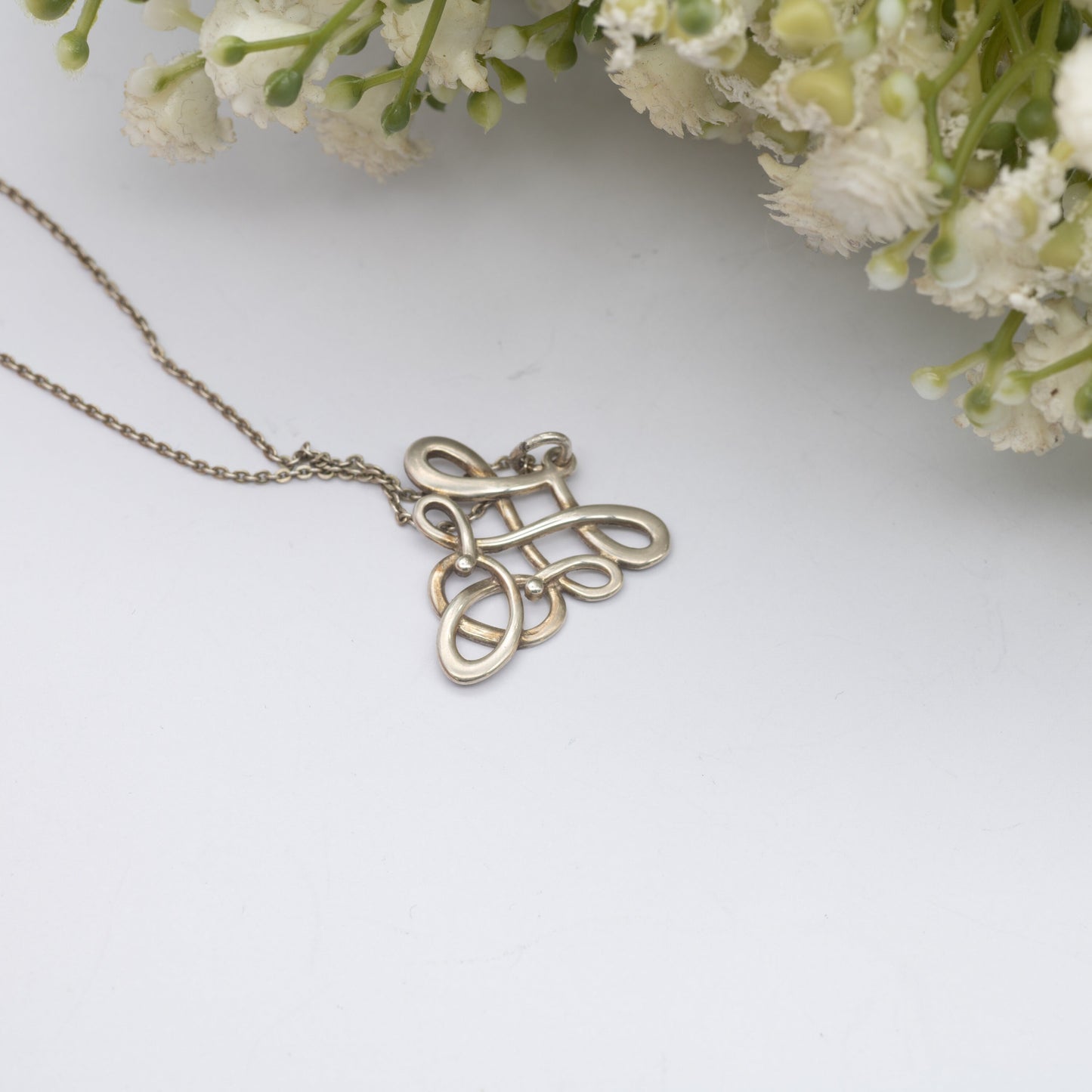 Ola Gorie Sterling Silver Pendant Necklace on Kit Heath Silver Chain - Earring Conversion | Triangle Celtic Knot Design