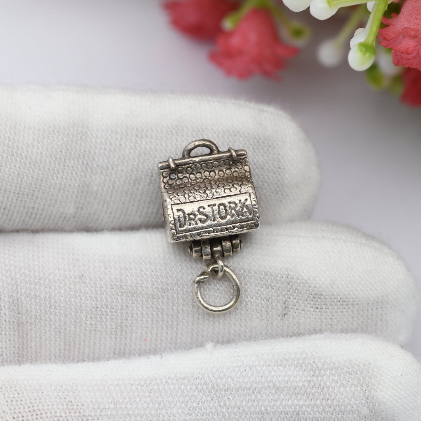 Vintage Sterling Silver Dr Stork Bag Charm - Doctor's Bag Opening to Reveal a Baby