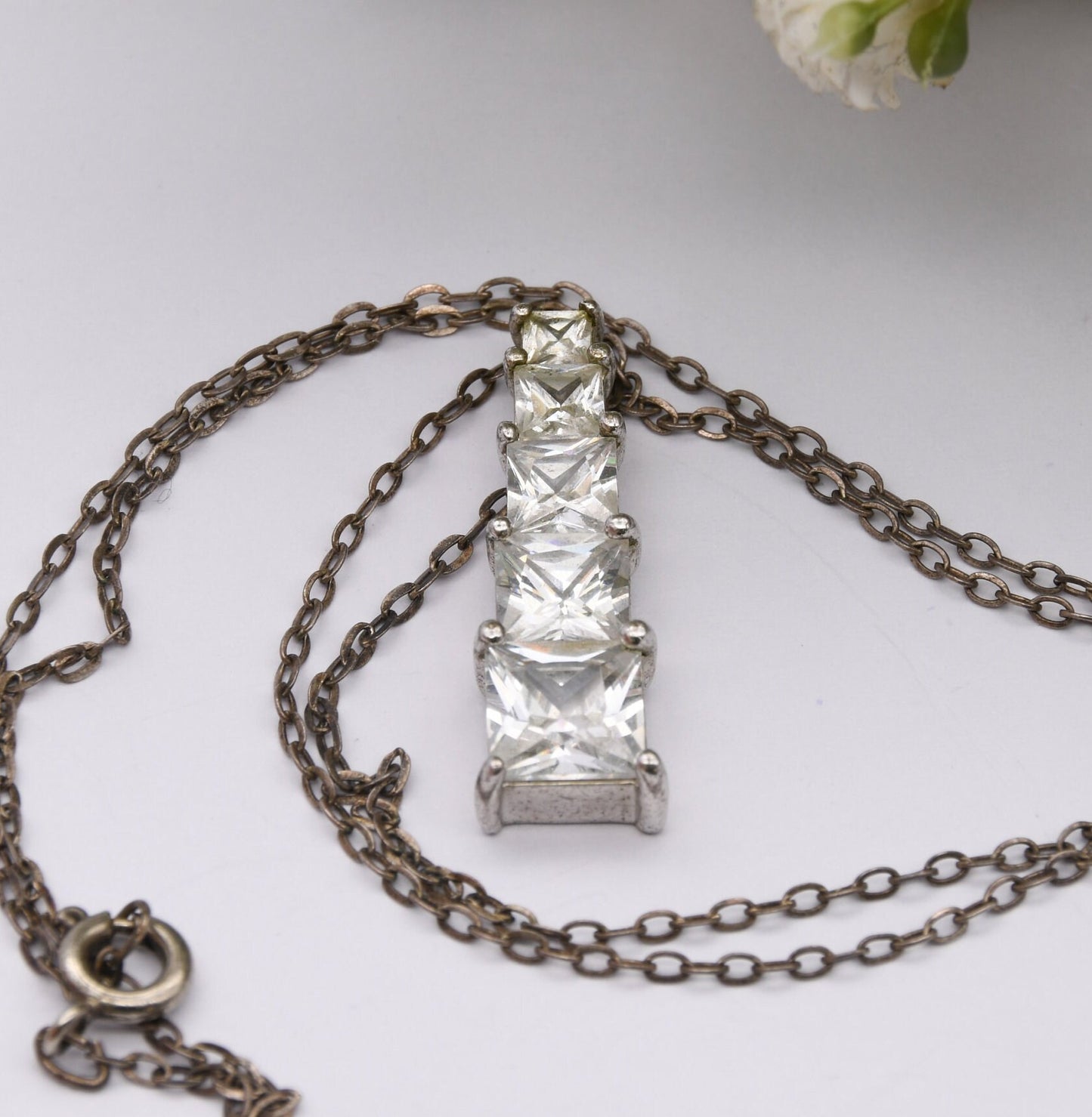 Sterling Silver CZ Pendant Necklace - Sparkly Stones | Stacked Tower Shape
