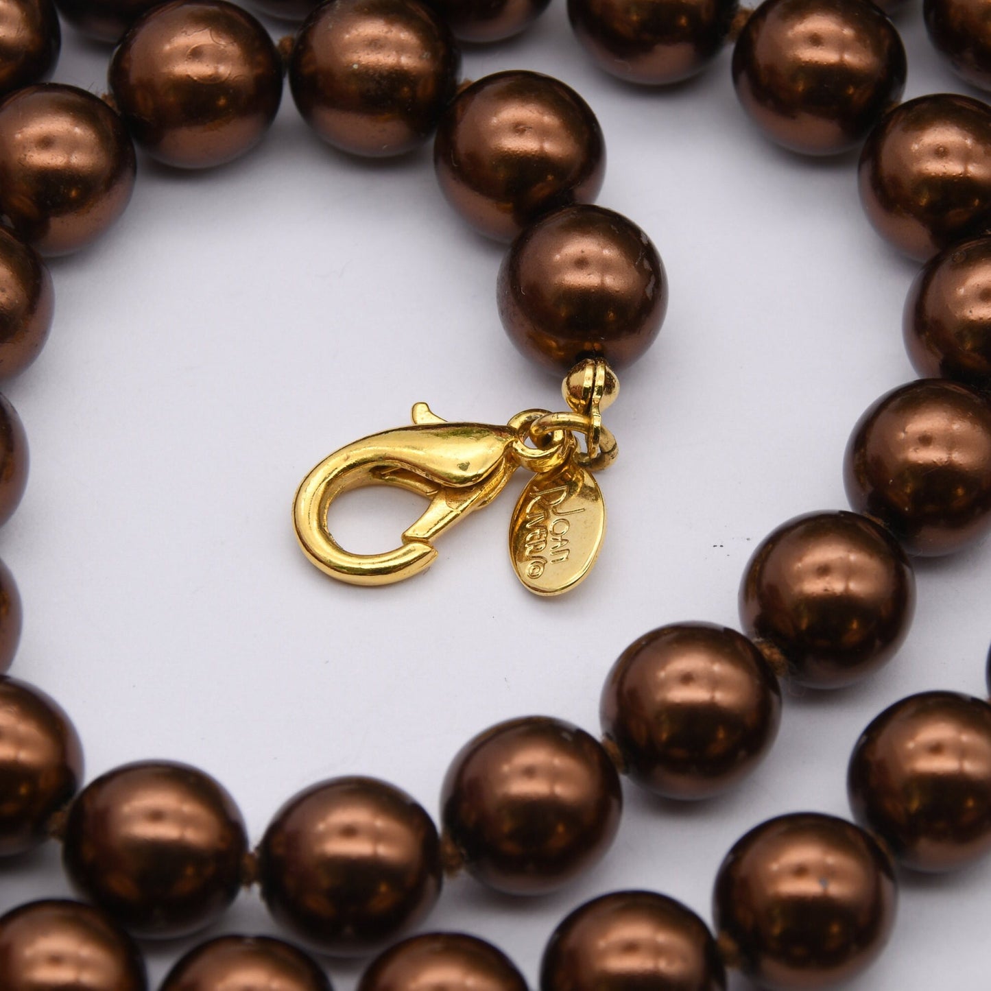 Vintage Joan Rivers Signed Beaded Brown Necklace with Gold Tone Clasp - Designer Costume Jewellery | Long Statement Necklace