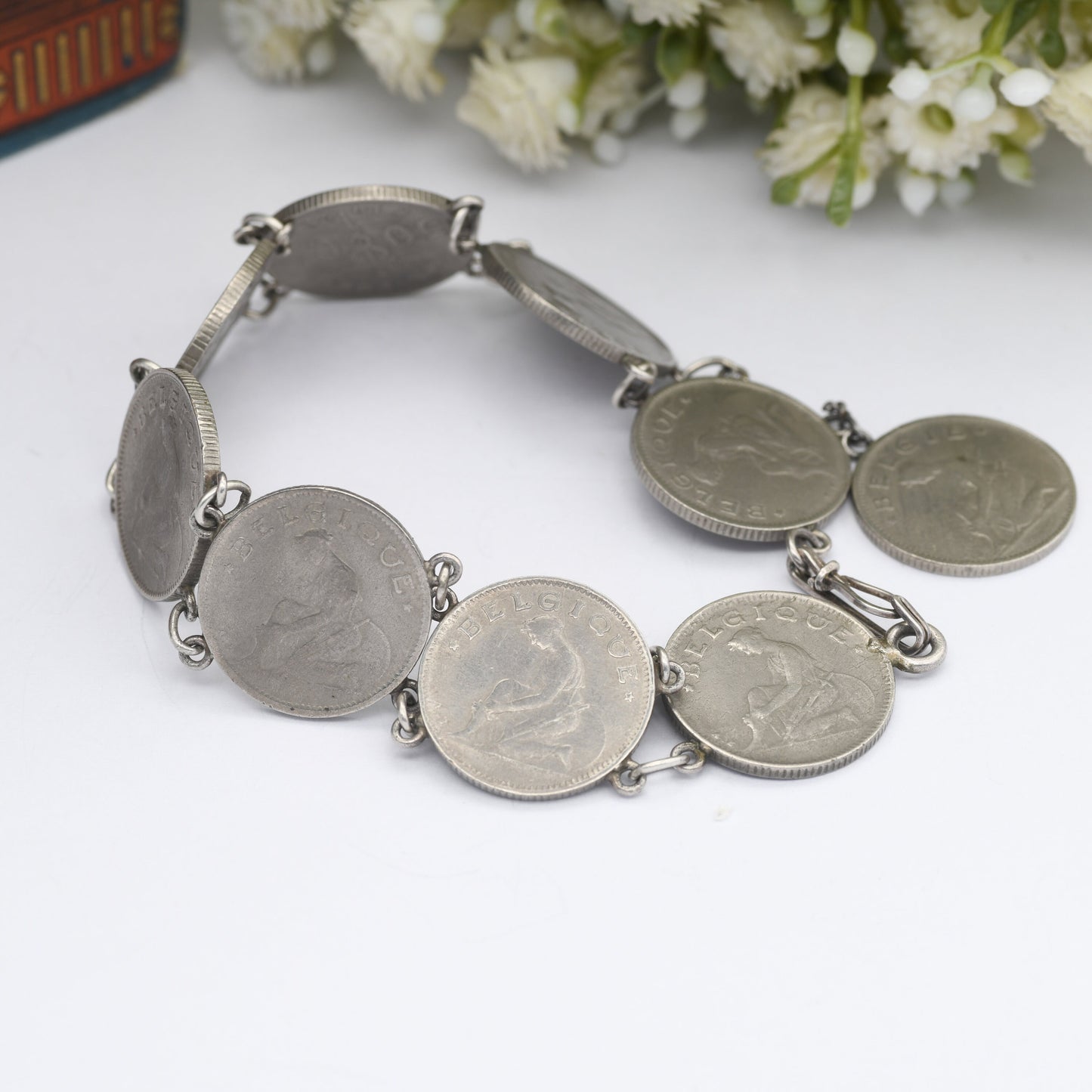 Antique Belgian Coin Bracelet 50 Centimes - 1922 to 1929 | French Text | Dutch Text | Vintage Coin Jewellery